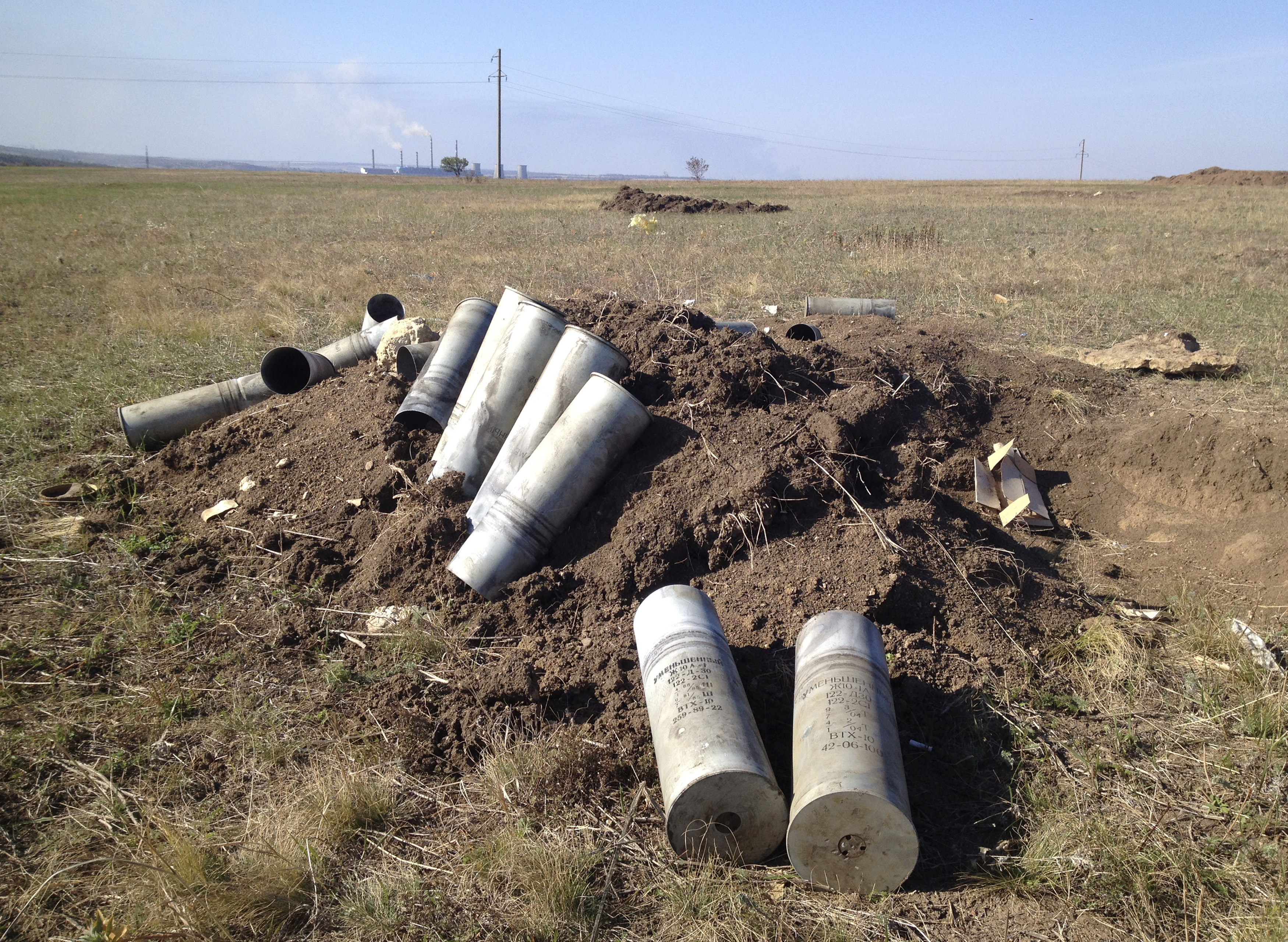 Cartridges of artillery shells are seen at the trenches near Starobesheve, controlled by pro-Russian separatists, in eastern Ukraine.