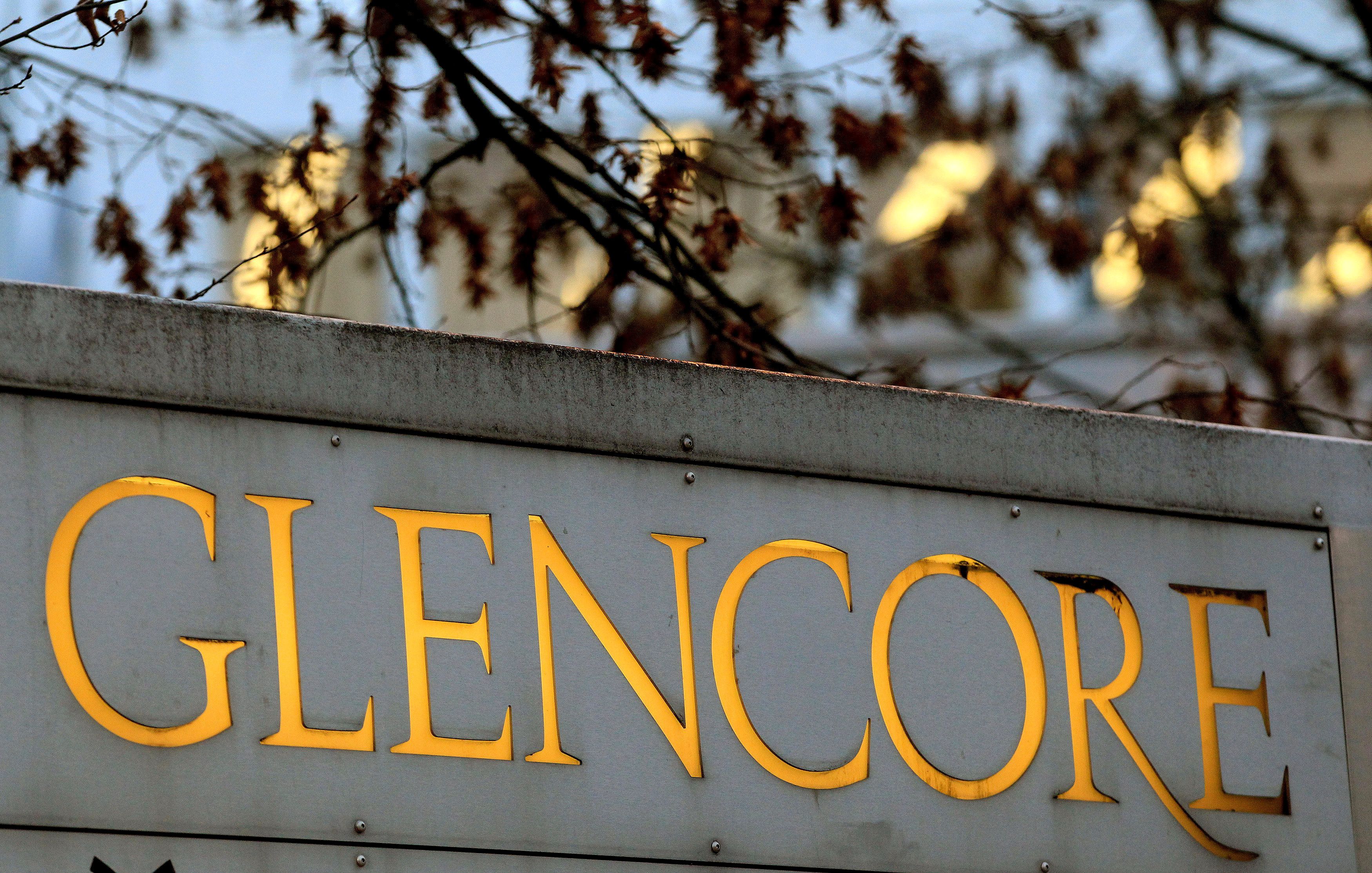 The logo of commodities trader Glencore is pictured in front of the company's headquarters in Baar, Switzerland