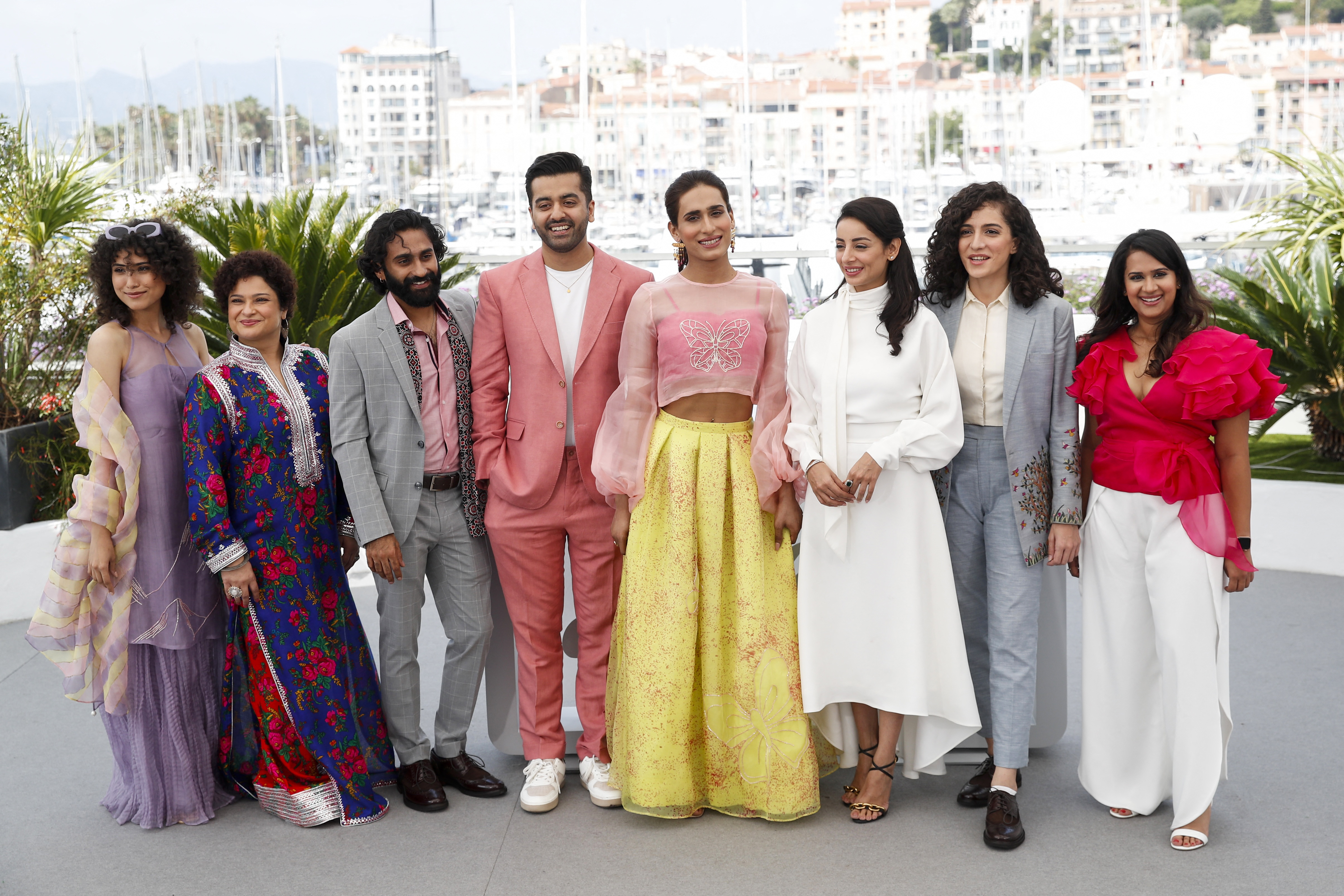 Cast members and crew of Pakitsani film Joyland pose in Cannes