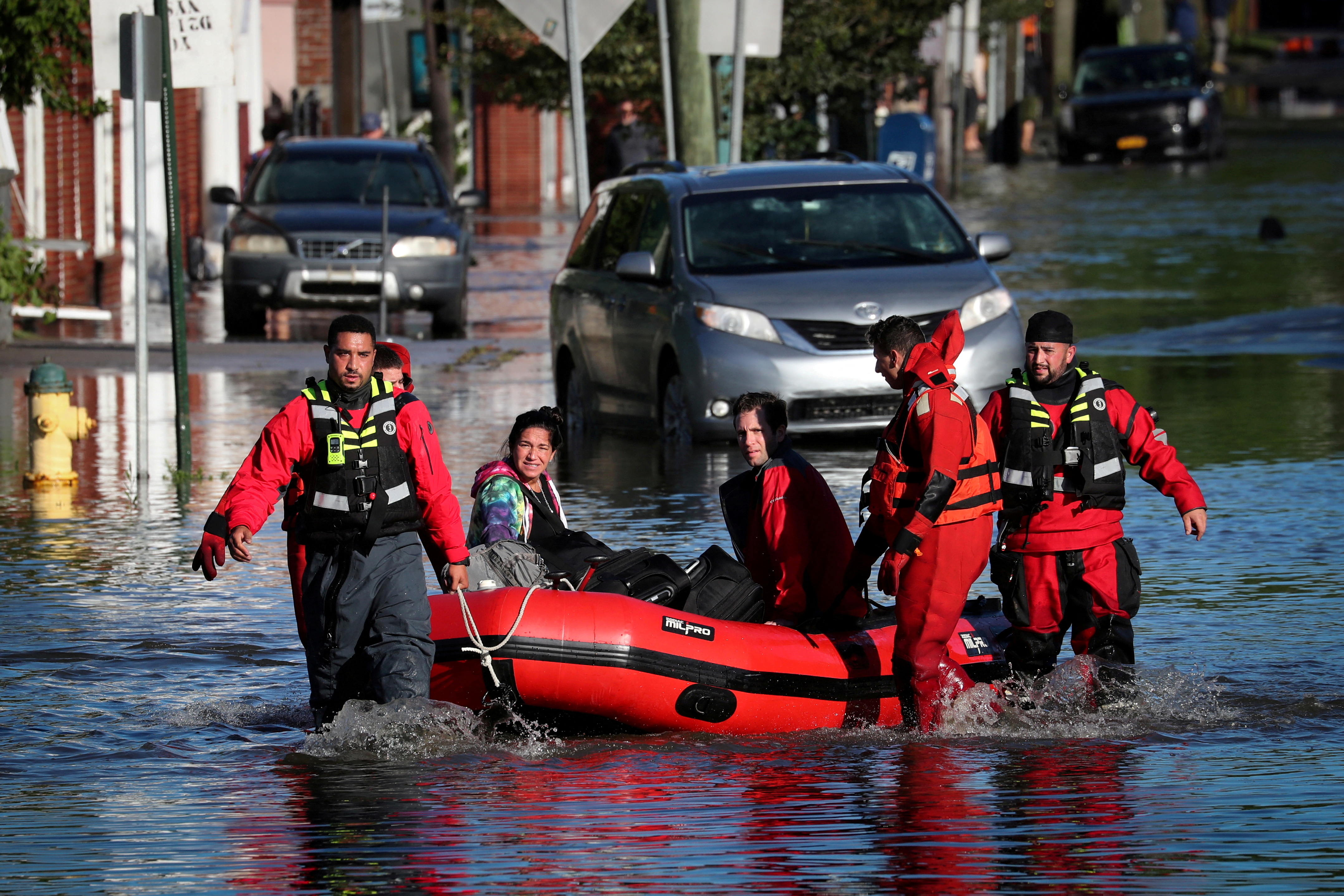 Rescue workers during hurricane