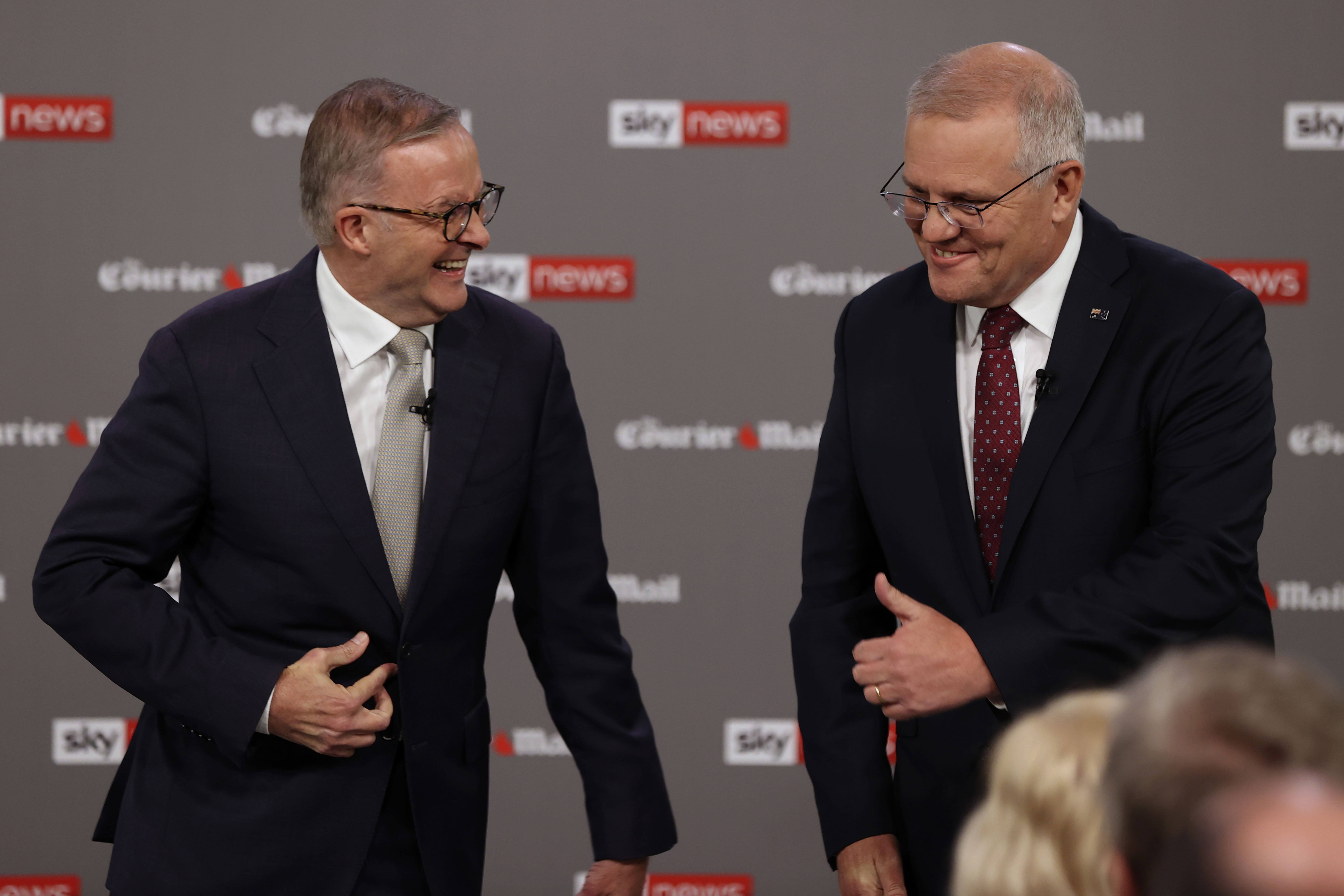 Anthony Albanese and Scott Morrison share the stage at an election debate