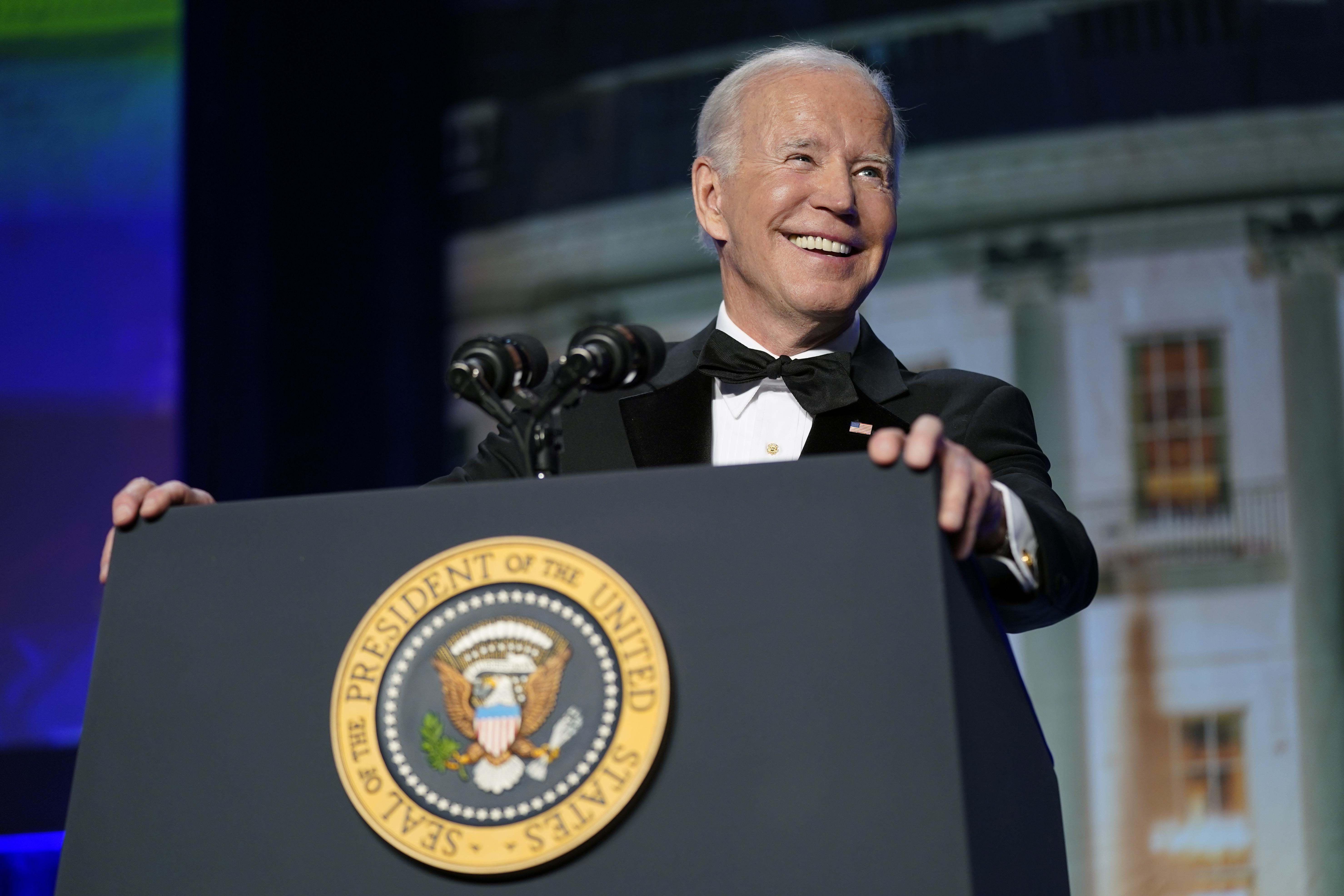 President Joe Biden speaks at the annual White House Correspondents' Association dinner, Saturday, April 30, 2022, in Washington. 