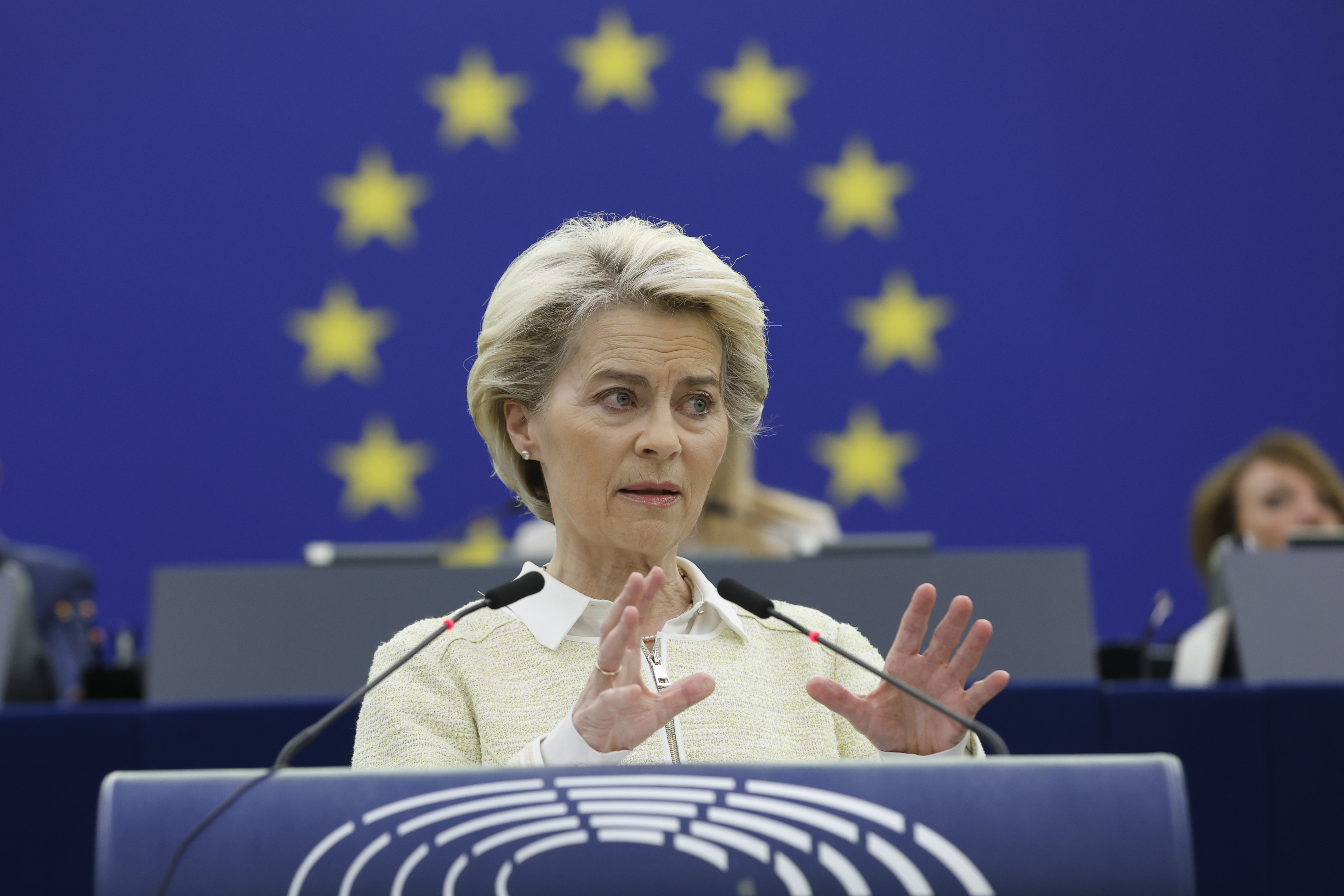 European Commission President Ursula von der Leyen delivers a speech