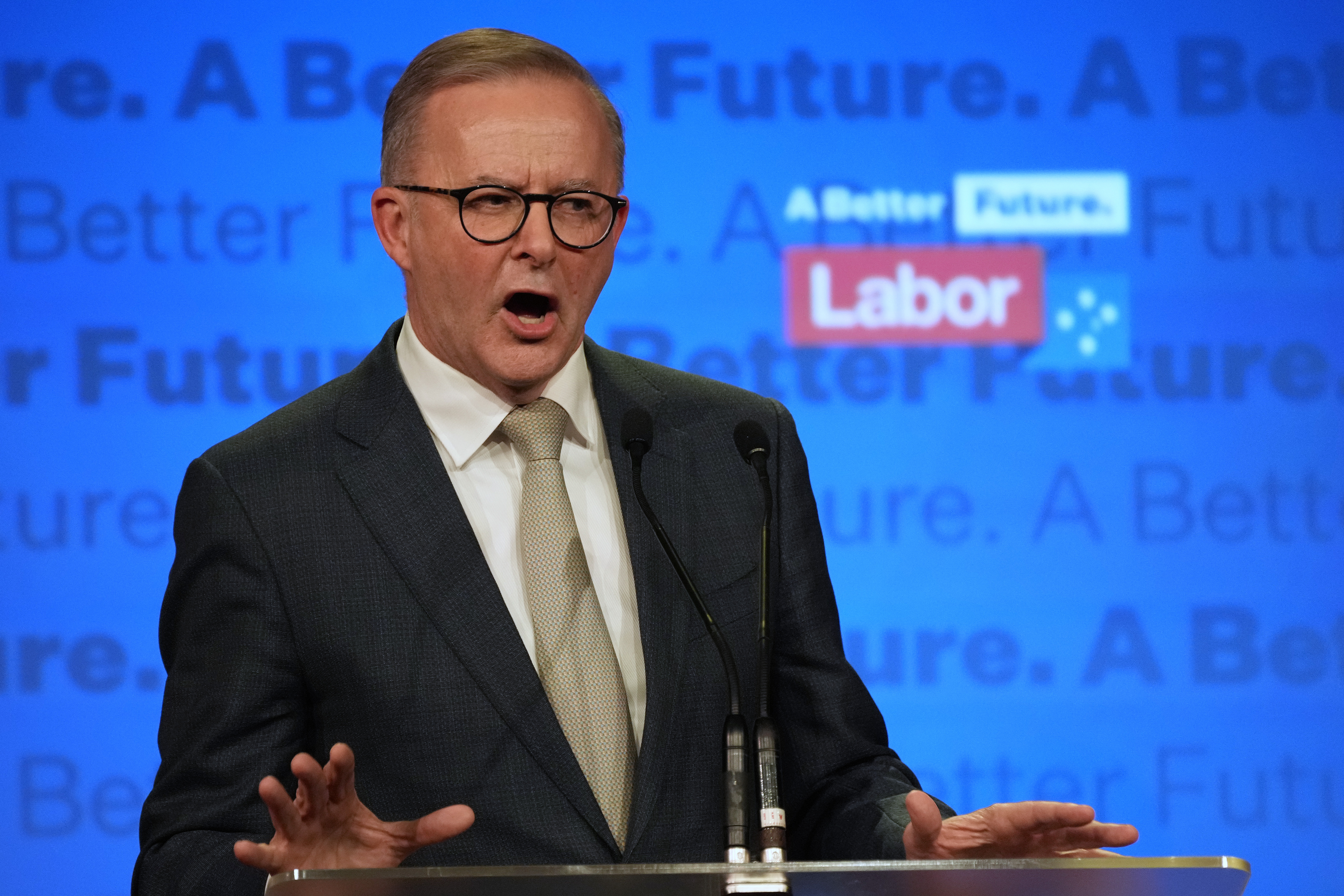 Labor Party leader Anthony Albanese speaks to supporters at a Labor Party event in Sydney