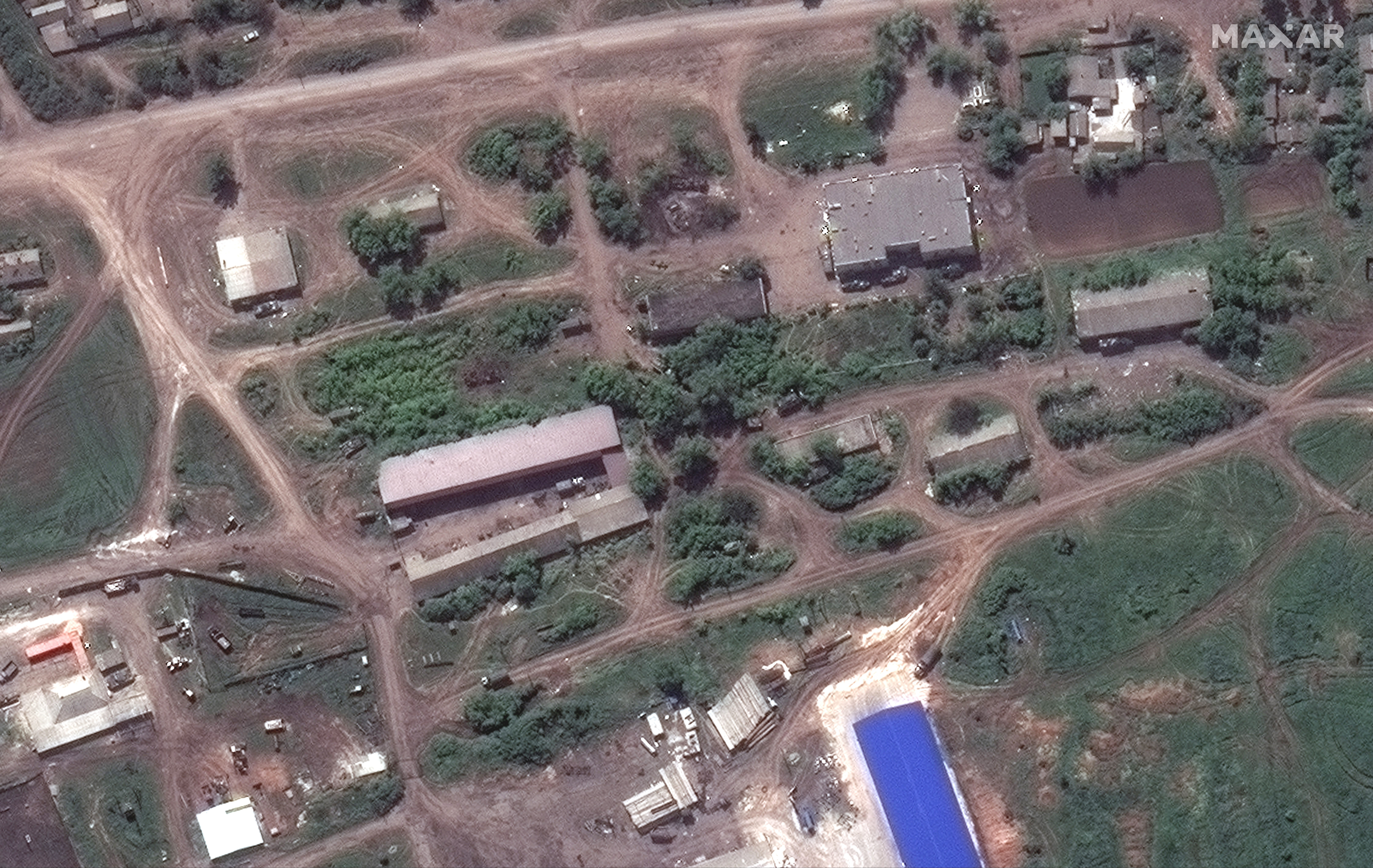 satellite image provided by Maxar Technologies, Russian forces are deployed in the town of Kolodyazi, approximately 11 kilometers northeast of Lyman, Ukraine,