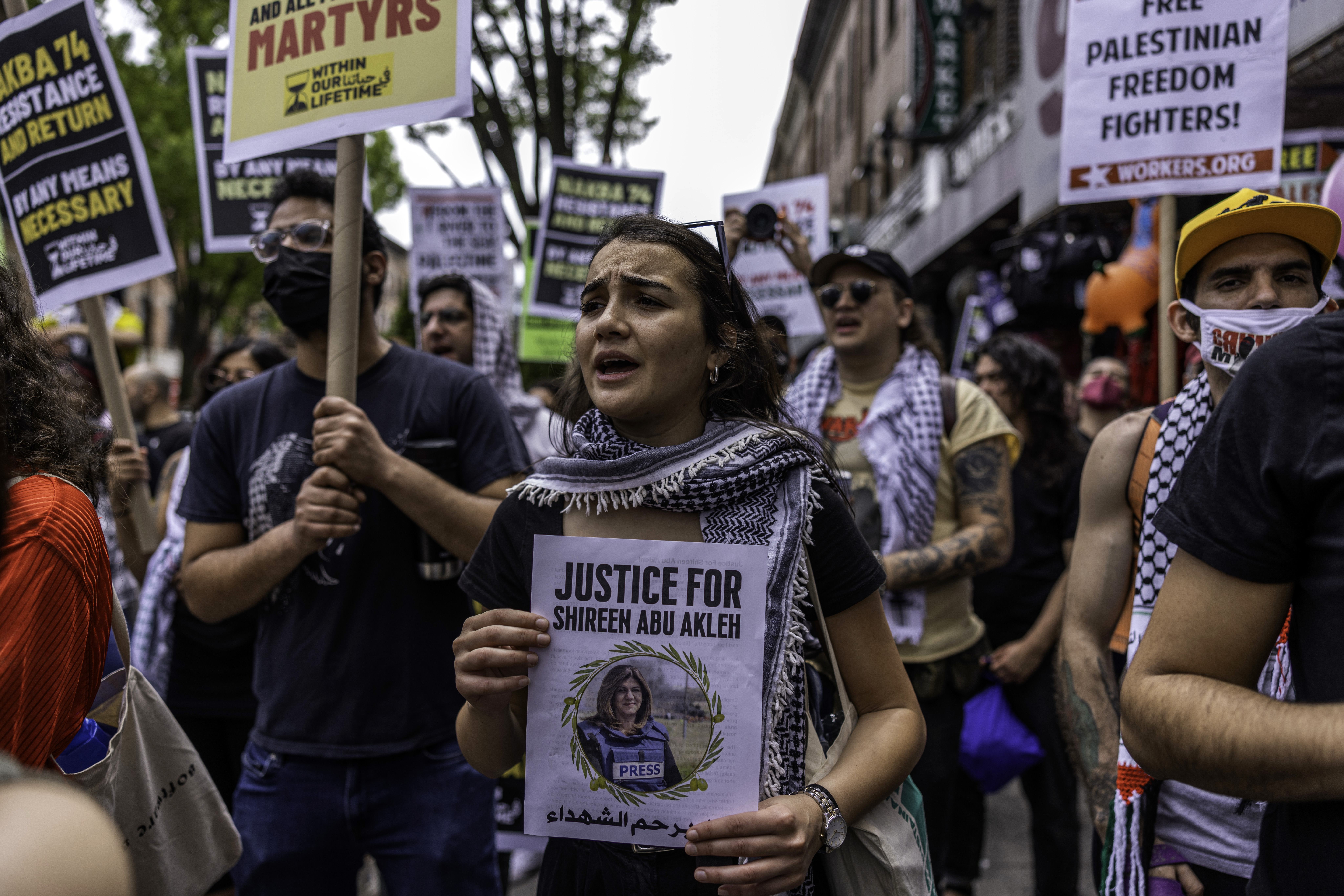 Protest over the killing of Shireen Abu Akleh in New York city.