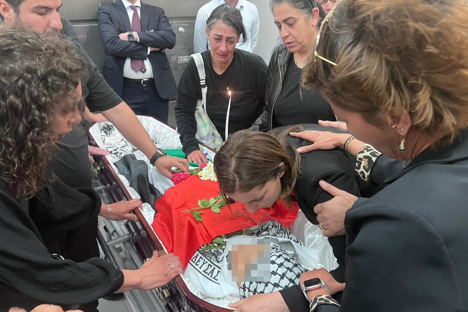 Shireen Abu Akleh's body at the Istishari Hospital in Ramallah