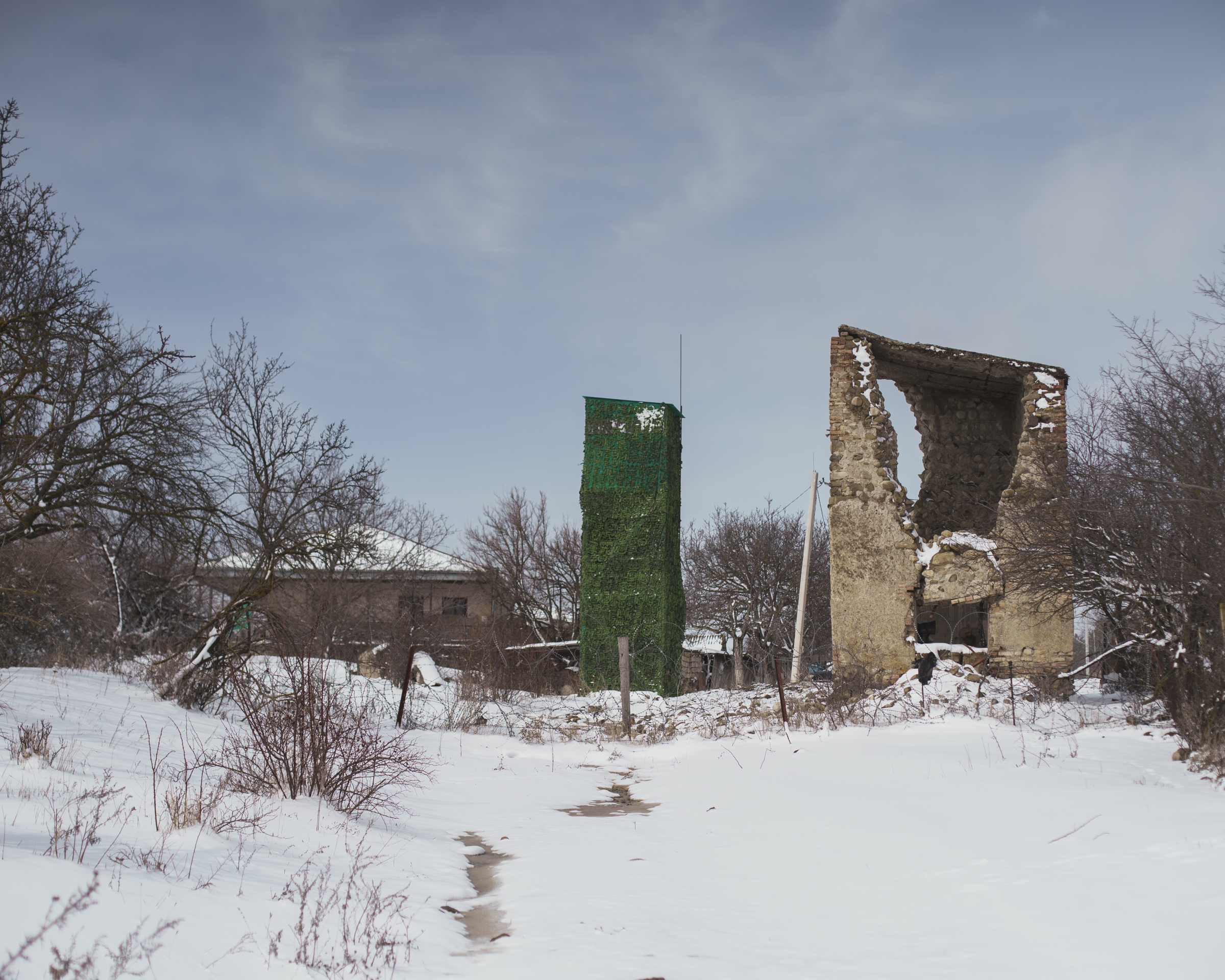 A photo of Khurvaleti, a village in the Kartli region of Georgia in the snow.