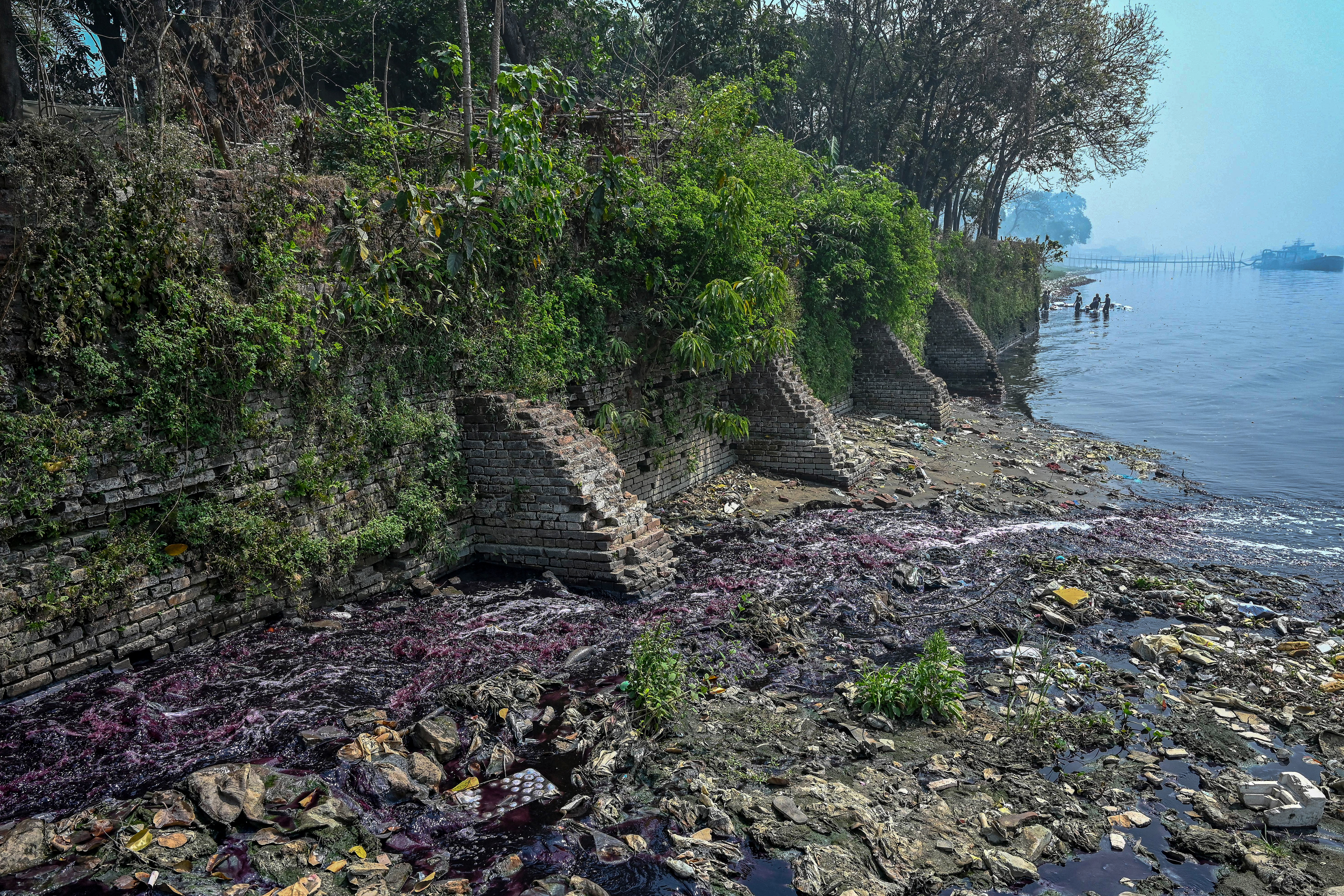 industrial effluents enter a canal that leads to the Shitolokkhya River in Narayangong.