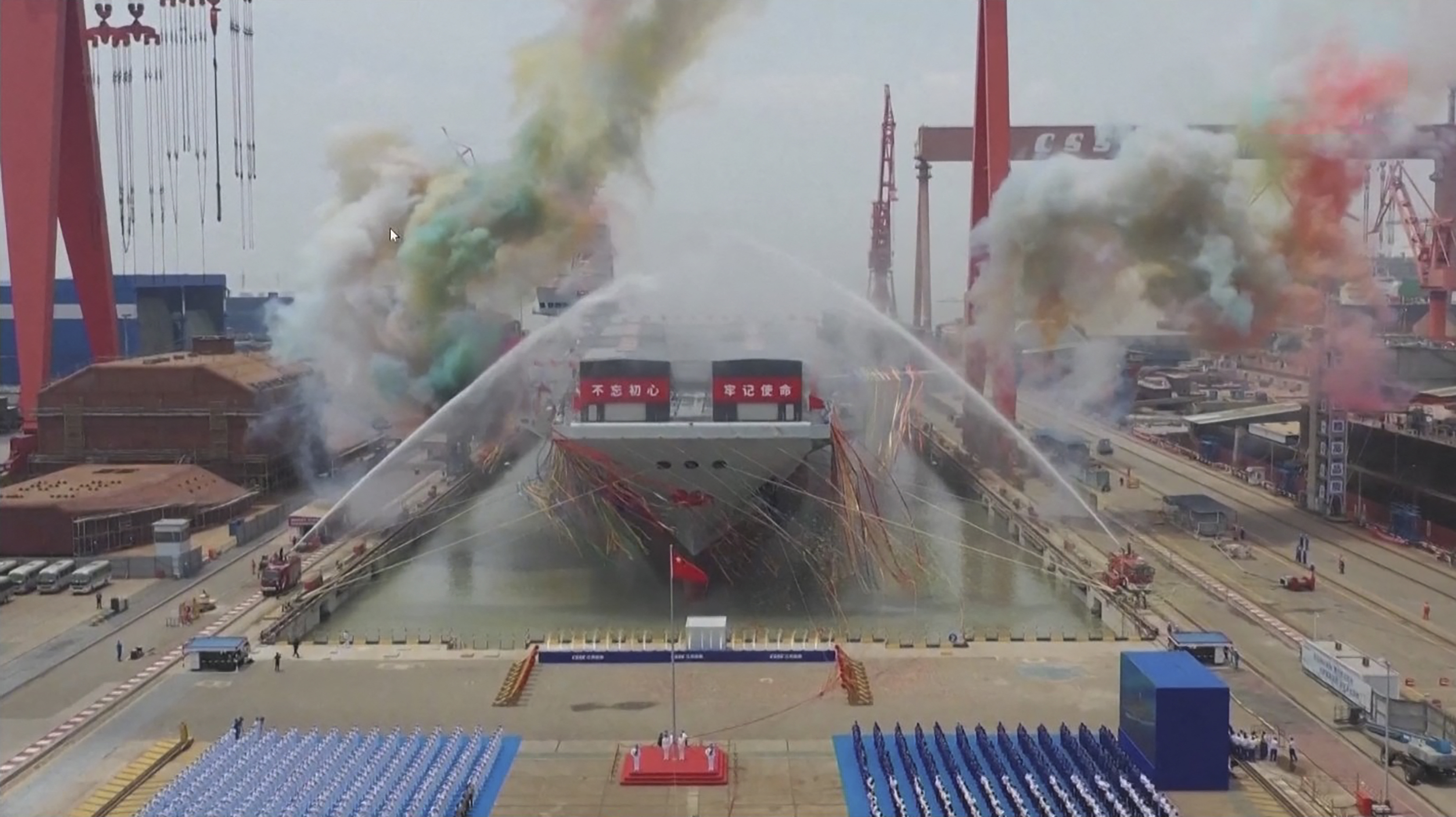The Fujian is launched at its berth in Shanghai