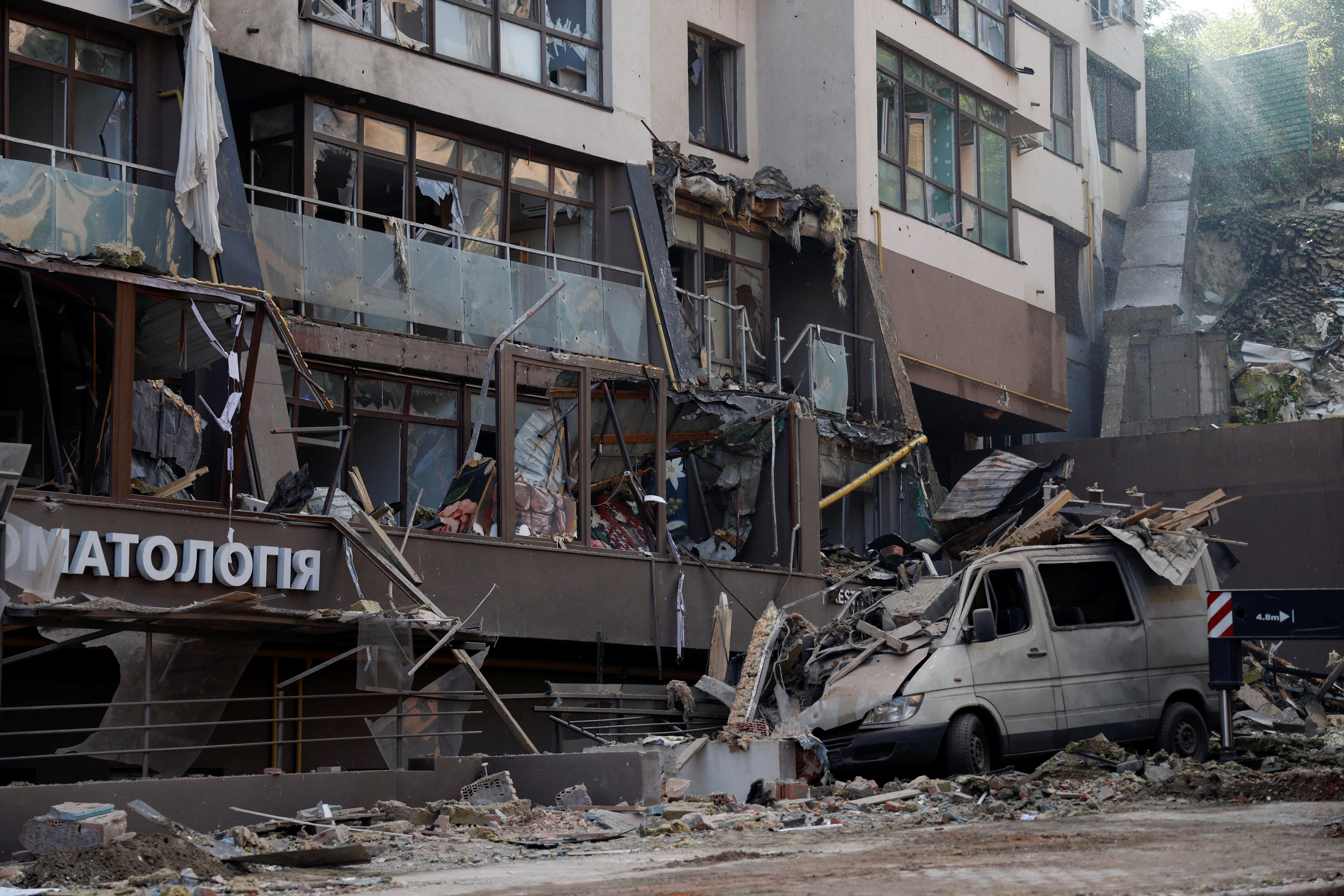 A residential building hit by a Russian missile strike.