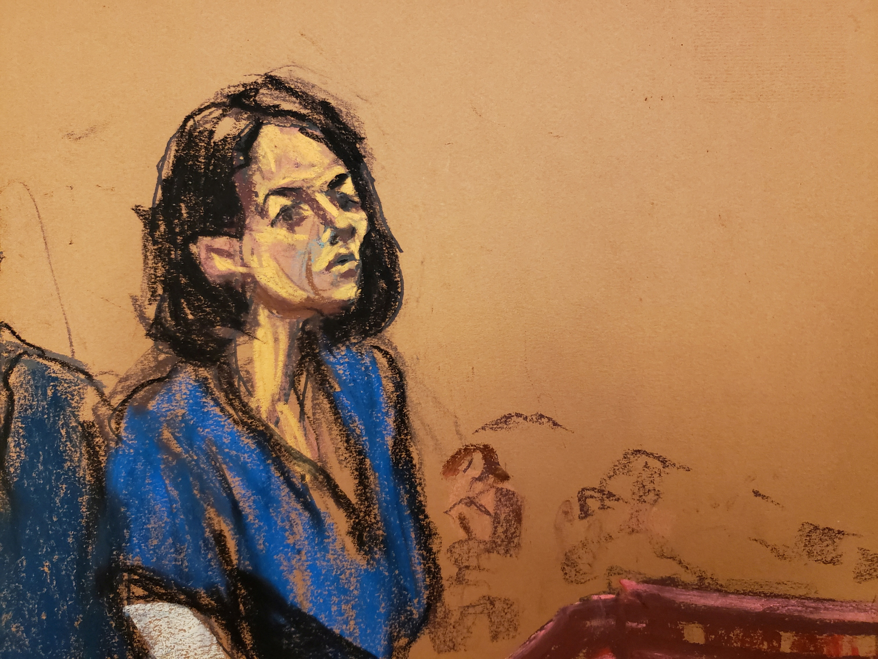 Drawing of Ghislaine Maxwell in court.