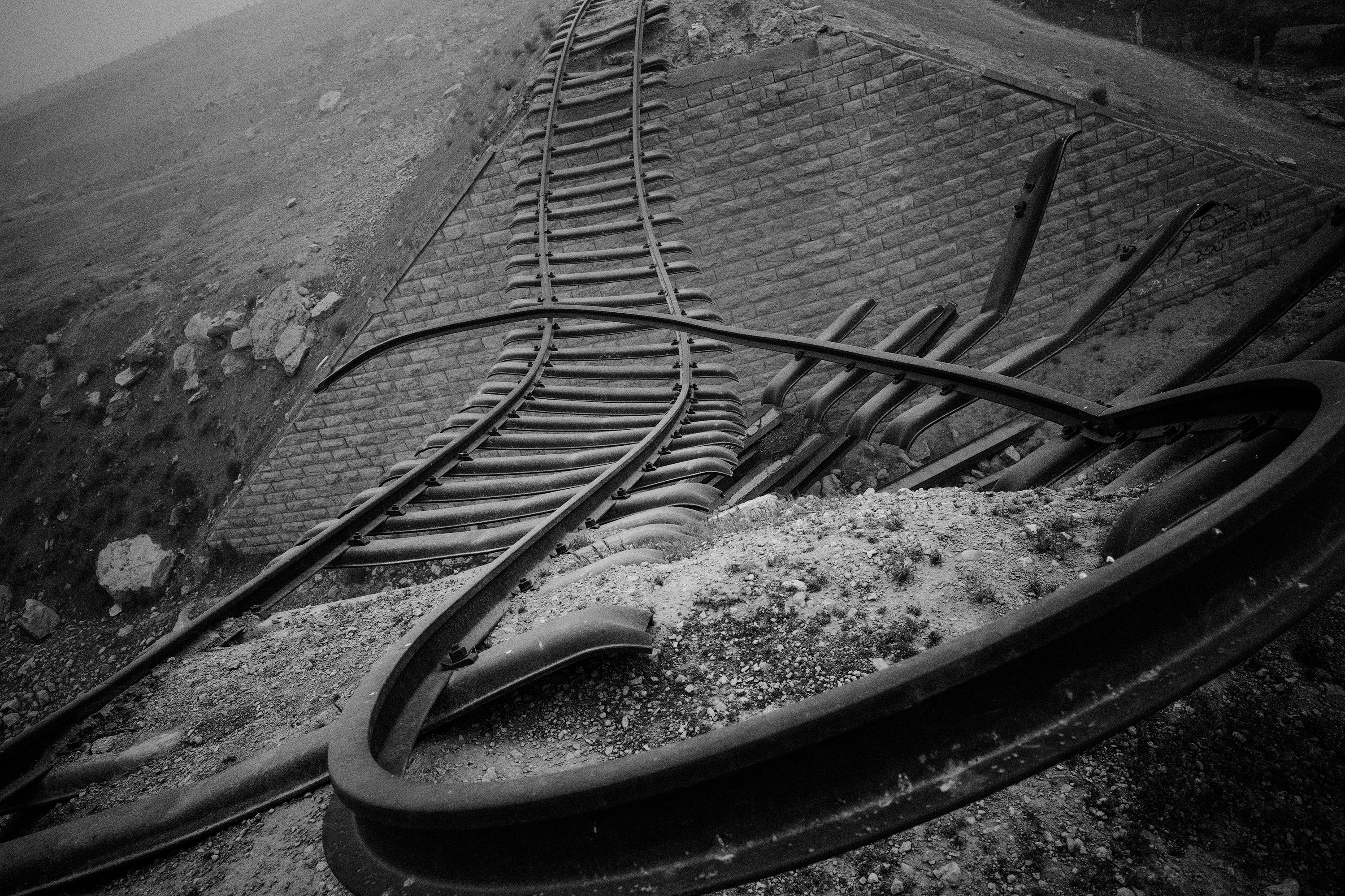 A railway damaged by airstrike on the outskirt of Mosul.