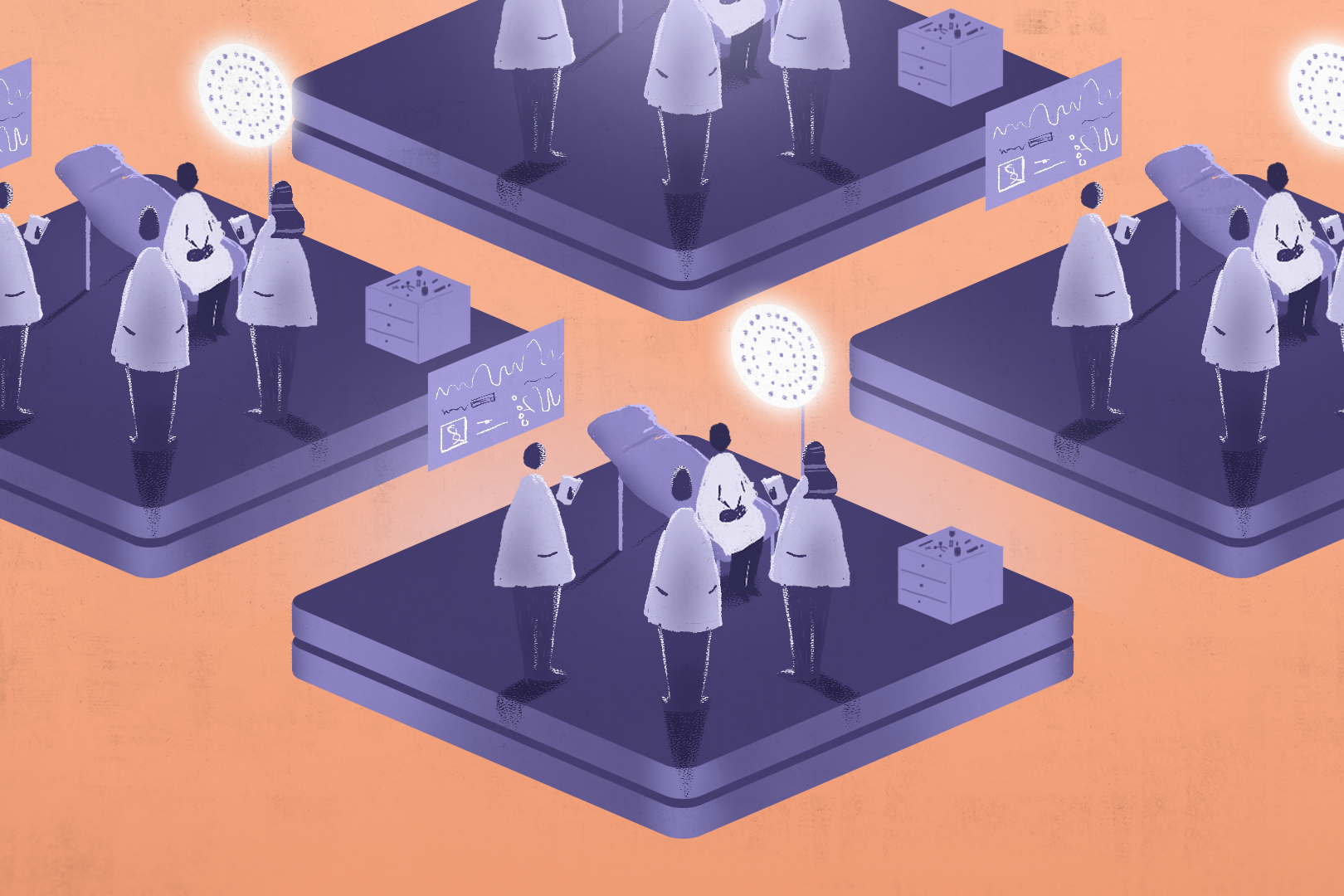 A drawing of doctors in a lab