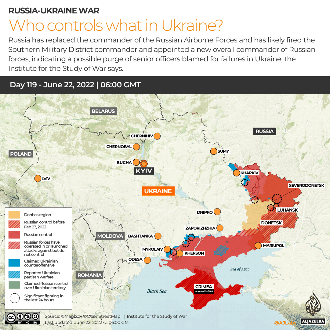 INTERACTIVE - WHO CONTROLS WHAT IN UKRAINE - DAY 119 - JUNE 22