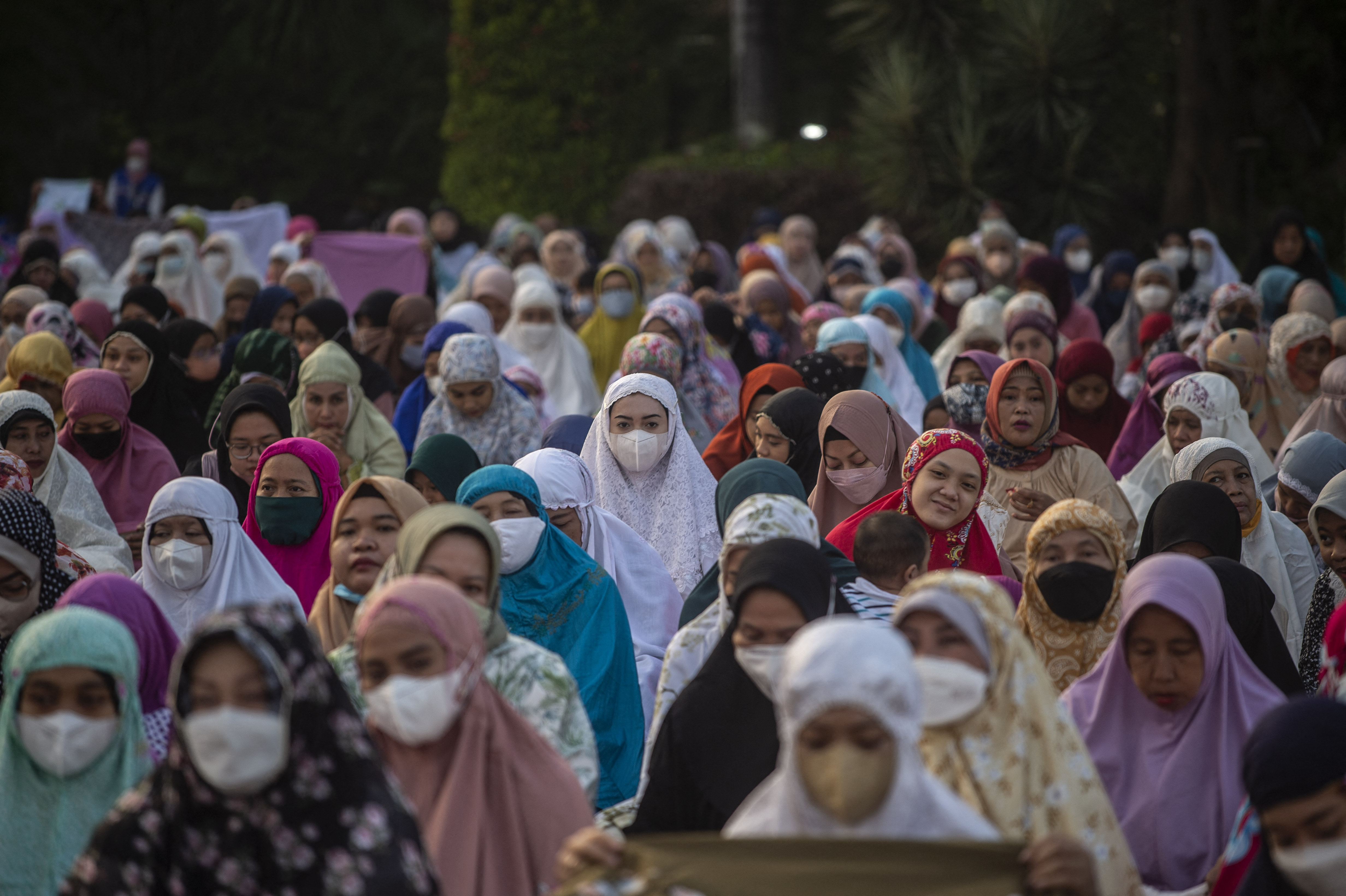 Muslims offer prayers during Eid al-Adha in Surabaya, east Java