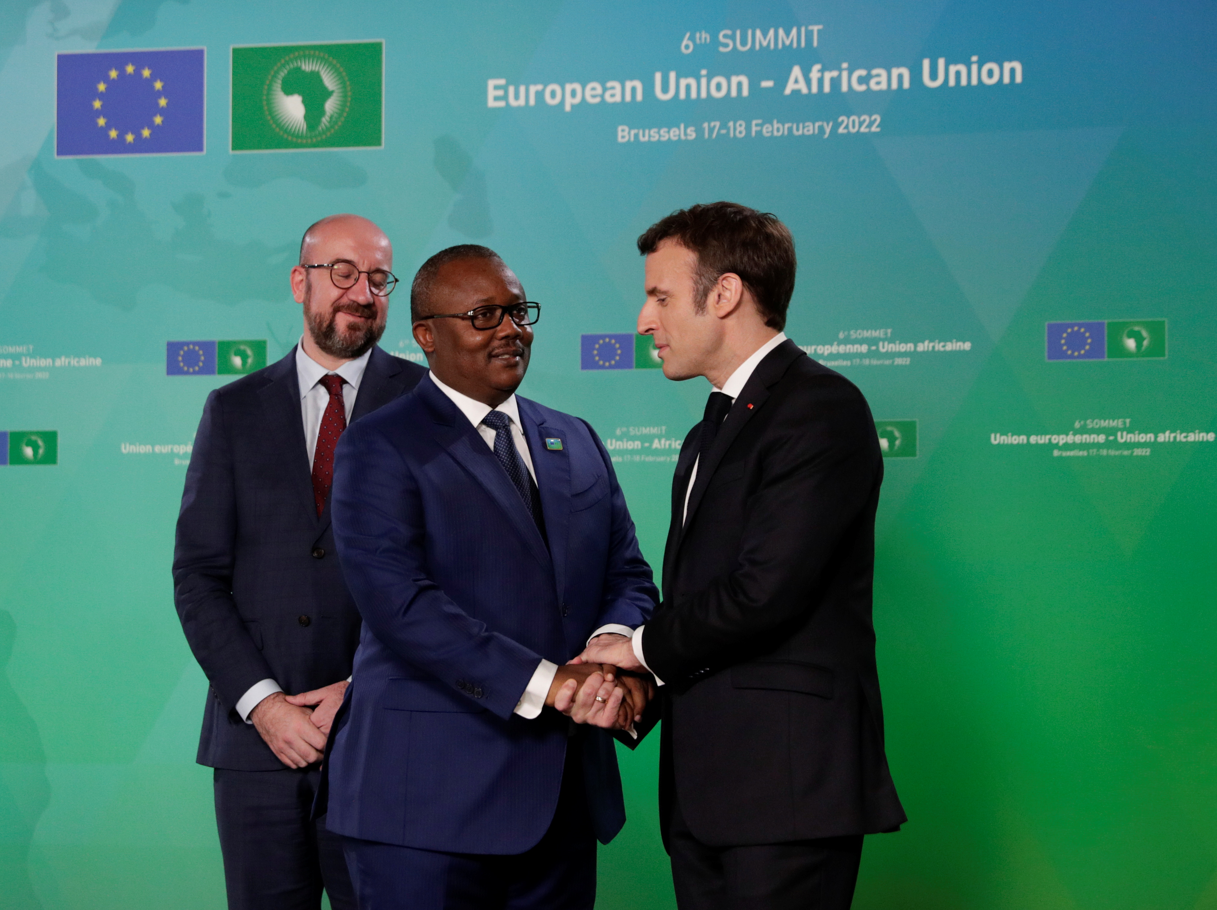 Guinea-Bissau's President Umaro Sissoco Embalo and French President Emmanuel Macron