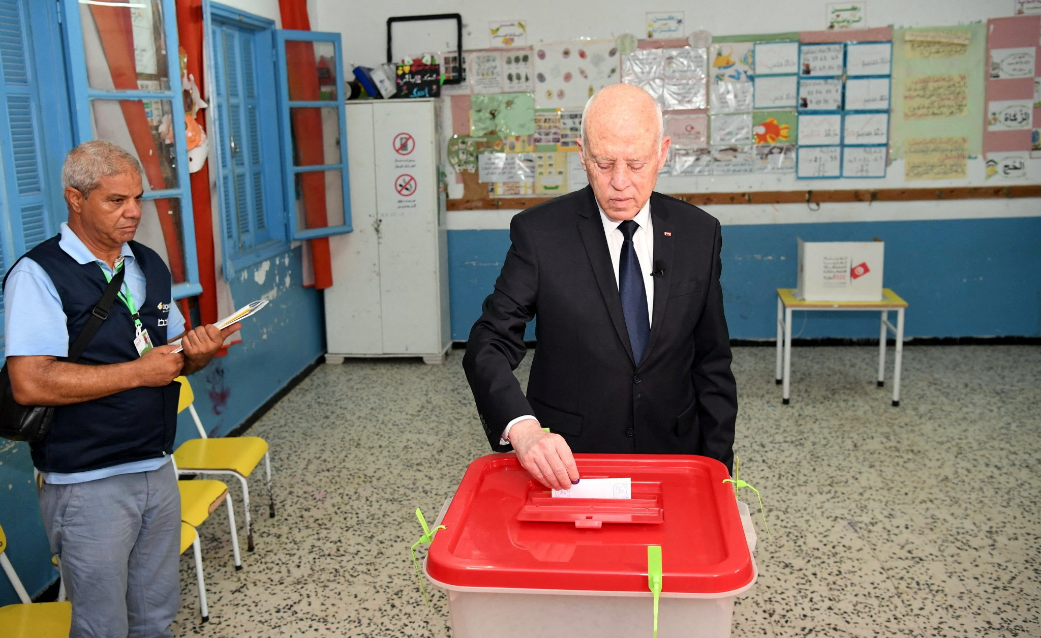 Tunisia's President Kais Saied casts his ballot