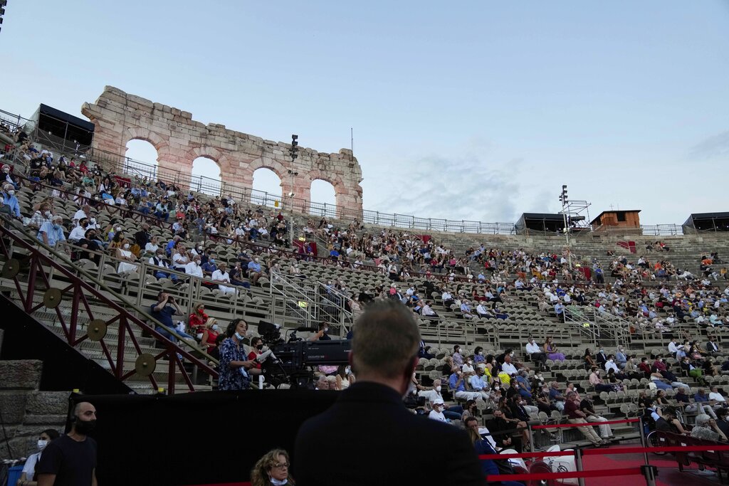 A view of the stand at Verona's Arena during a performance