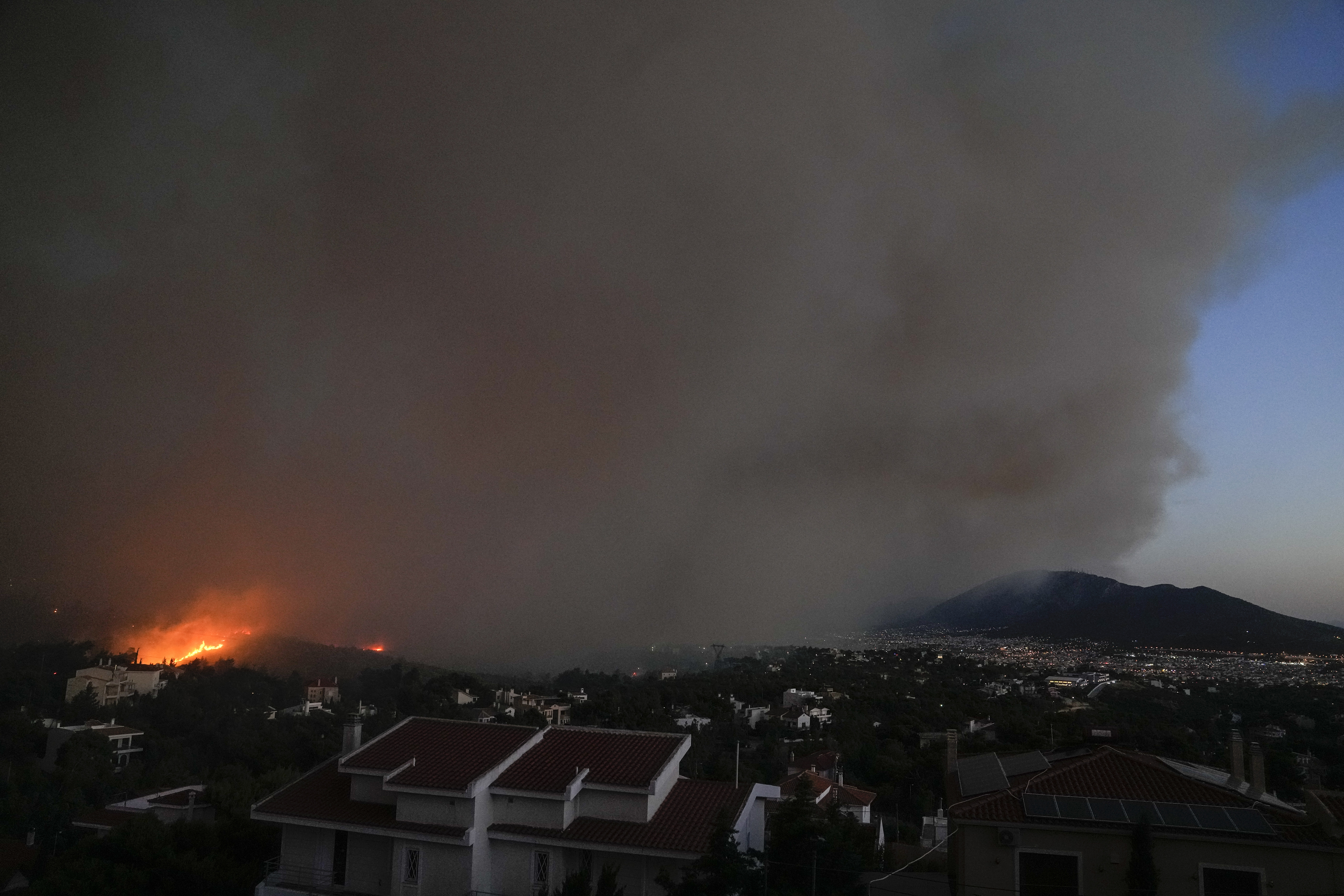 Fire burns at the mount of Penteli