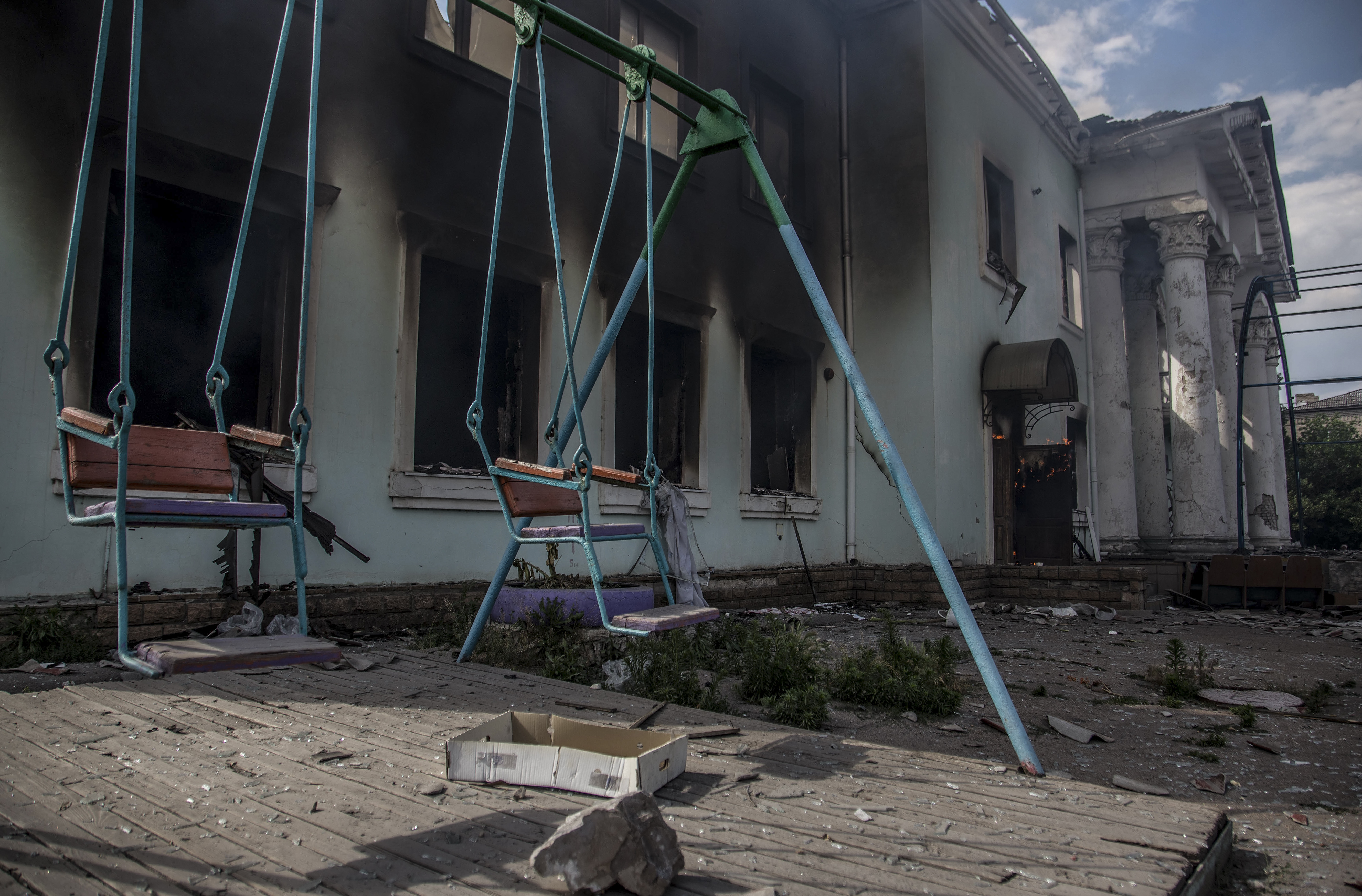  The palace of culture is burnt-out after shelling in Lysychansk