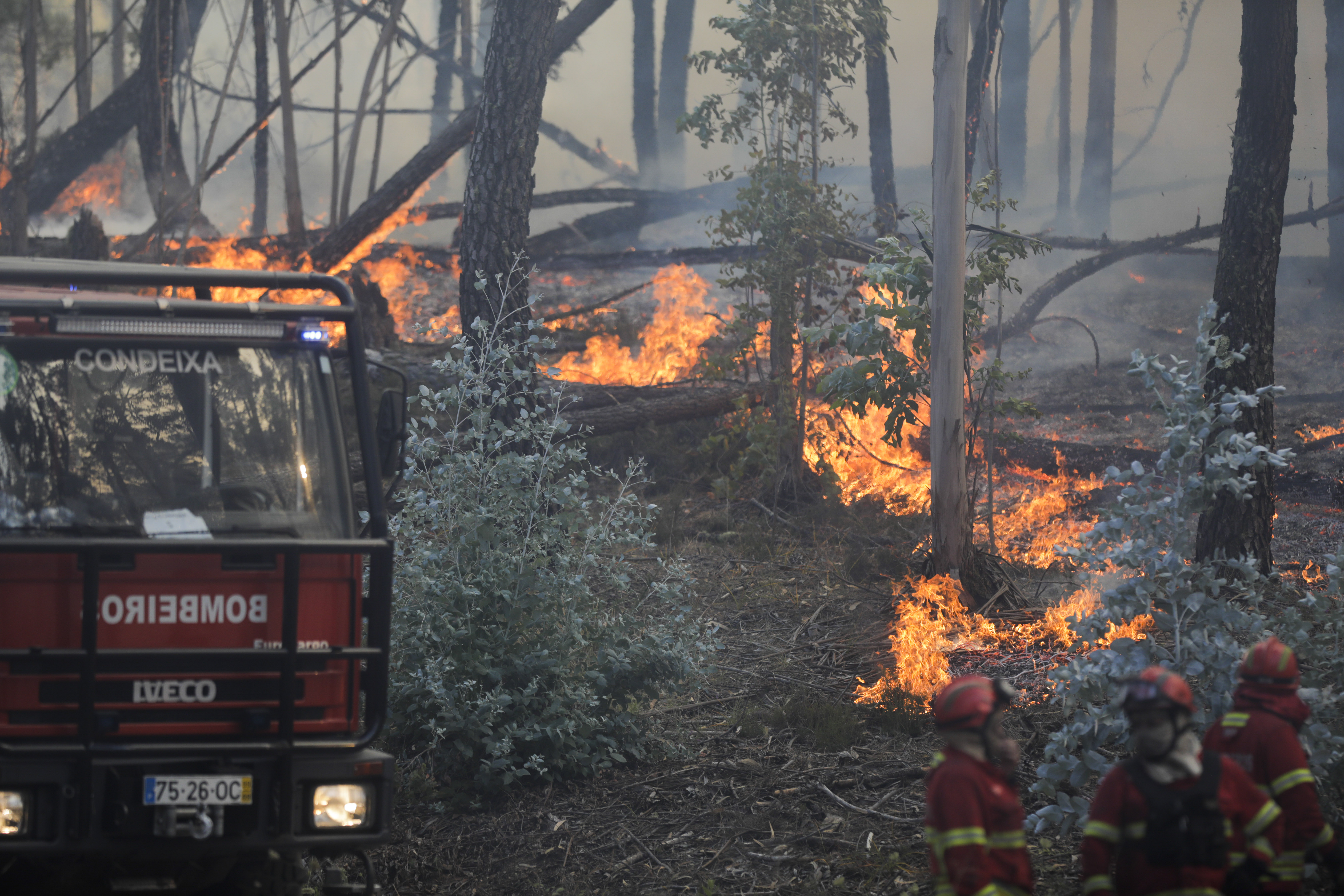 Firefighter battling a fire in Cruzinha, Alvaiazere, Portugal