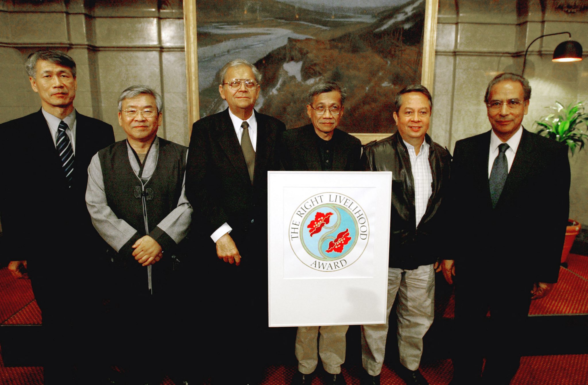 Walden Bello standing with other honorees after he was awarded the right livelihood award in 2003