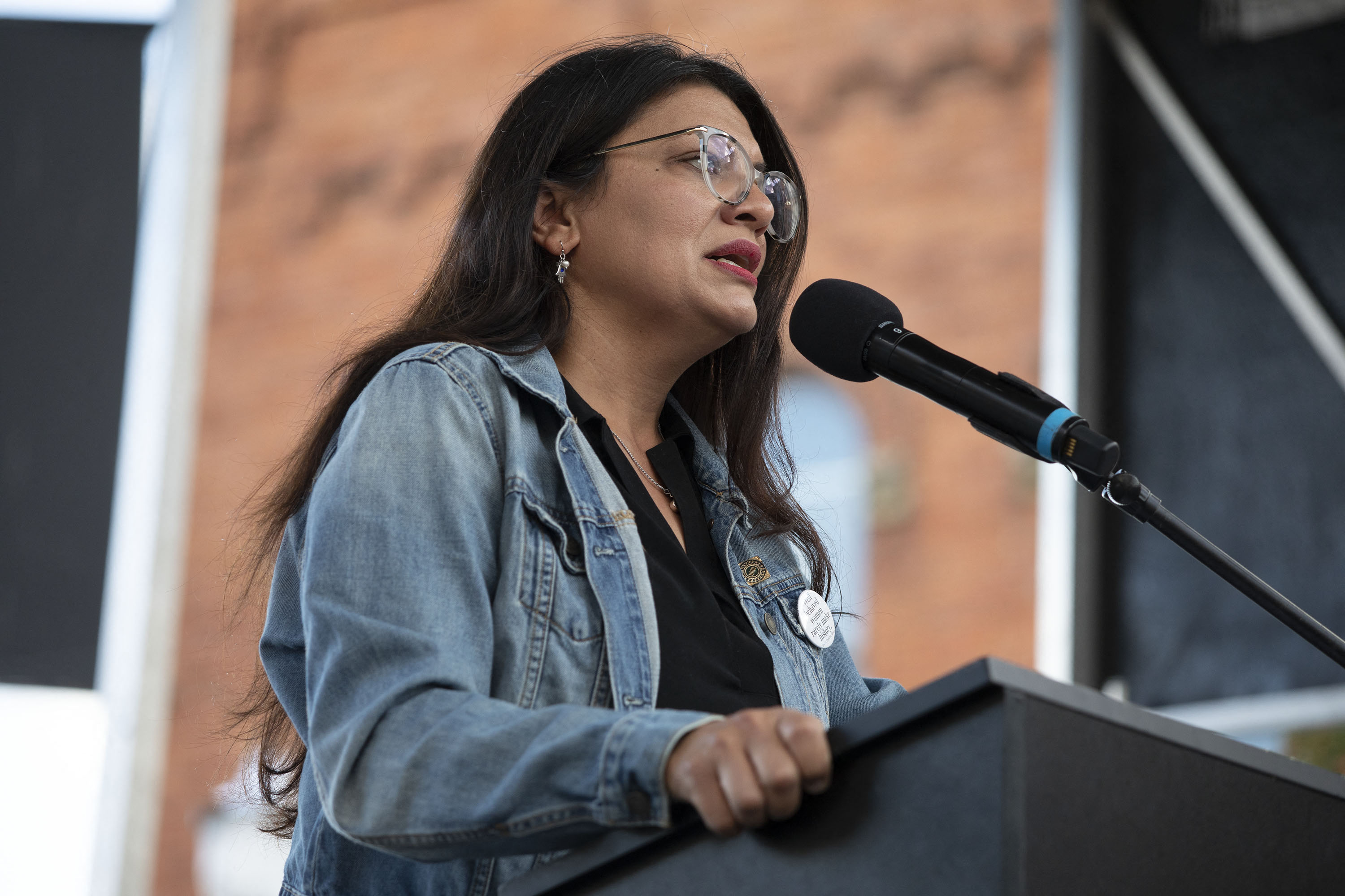 PONTIAC, MI - JULY 29: Michigan Democratic Rep. Rashida Tlaib holds a campaign rally on July 29, 2022 in Pontiac, Michigan. The rally featured Senator Bernie Sanders (I-VT) who was there to campaign for both Tlaib and Democratic Rep. Andy Levin. The Michigan Primary is on August 2. Bill Pugliano/Getty Images/AFP (Photo by BILL PUGLIANO / GETTY IMAGES NORTH AMERICA / Getty Images via AFP)