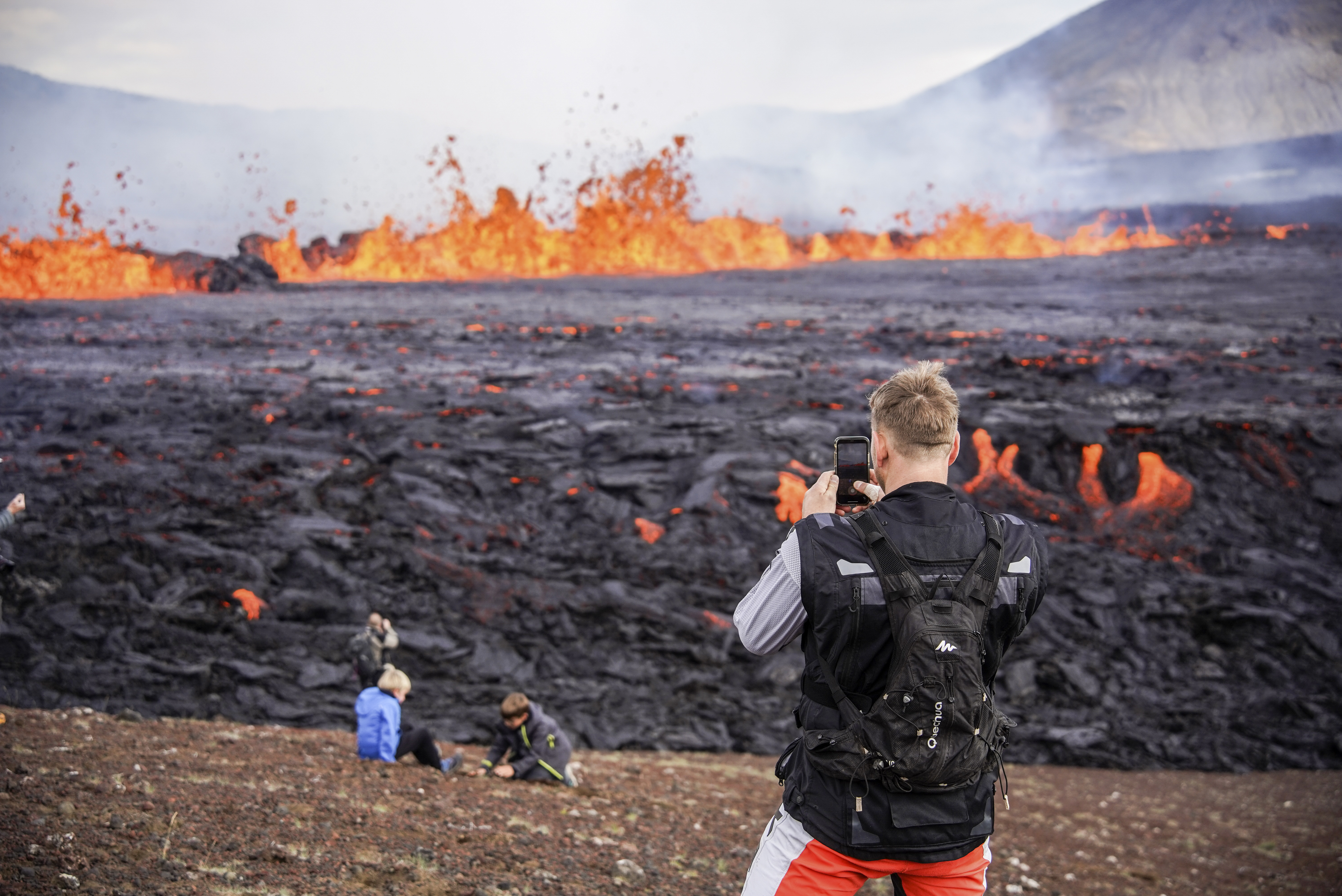 People look at the lava