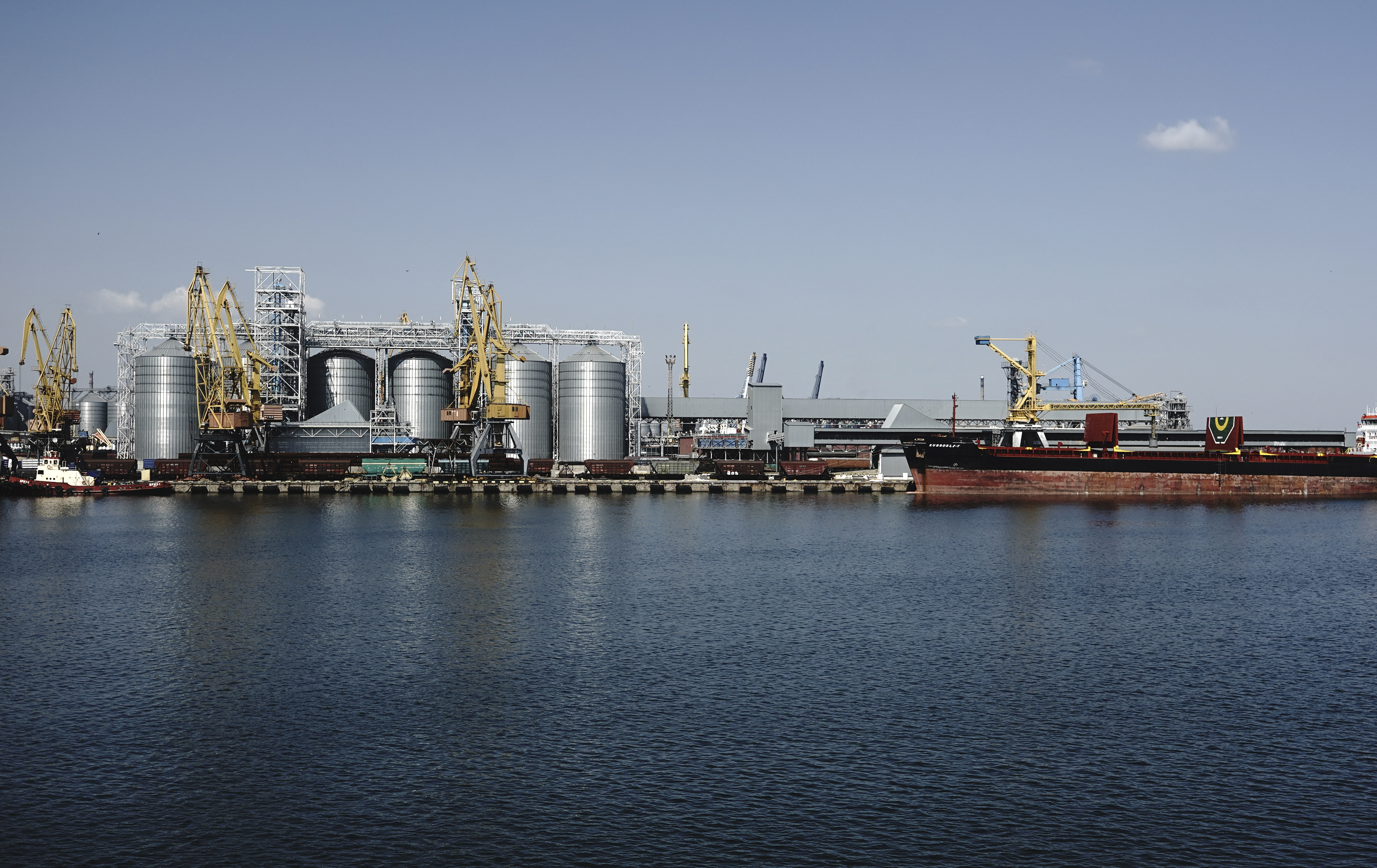 A general view of the grain storage terminal during visit of United Nations Secretary General Antonio Guterres at the Odesa Sea Port, in Odesa, Ukraine, Friday, Aug. 19, 2022.
