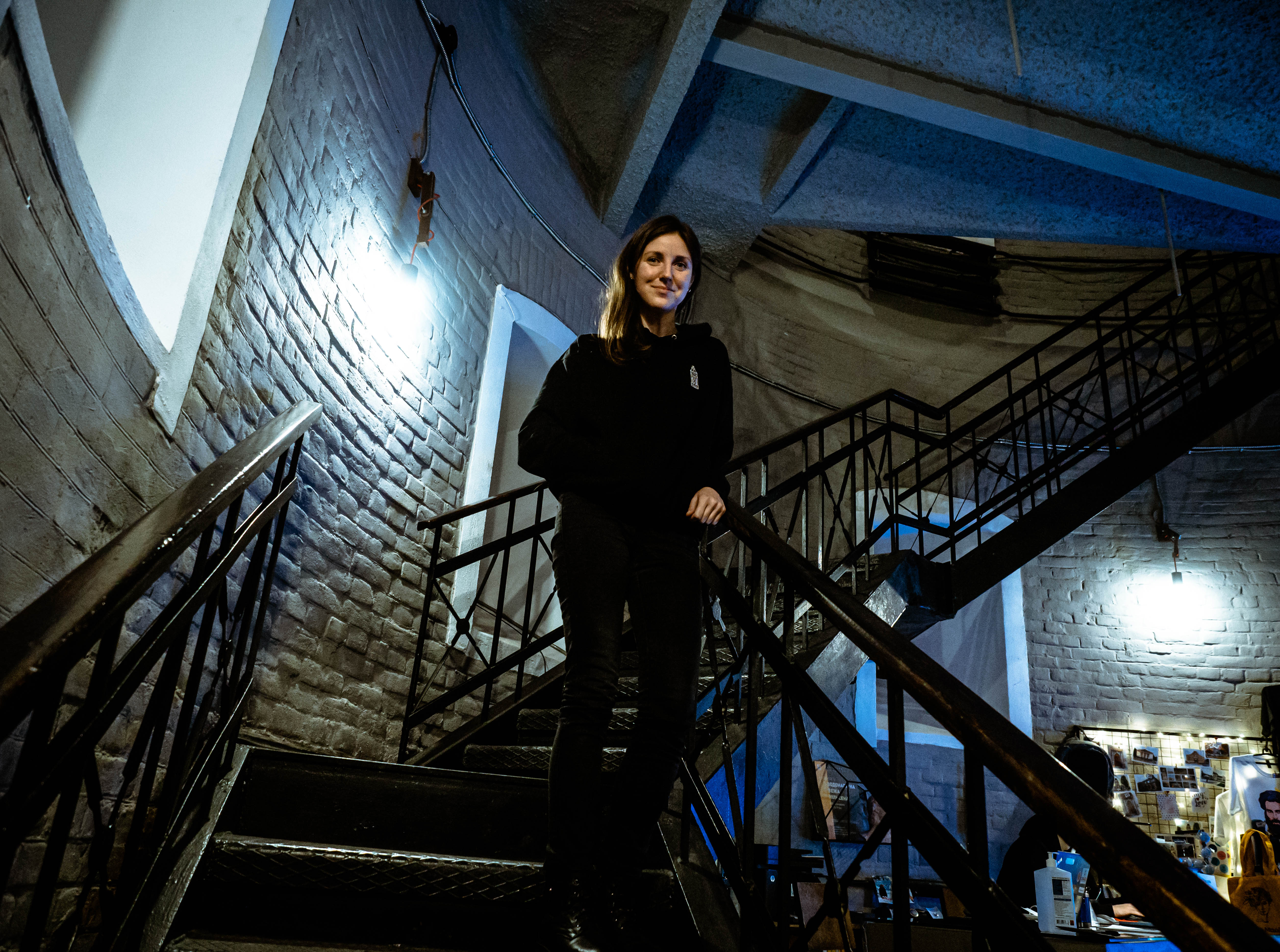 A photo of Holovnoka on a spiral staircase.