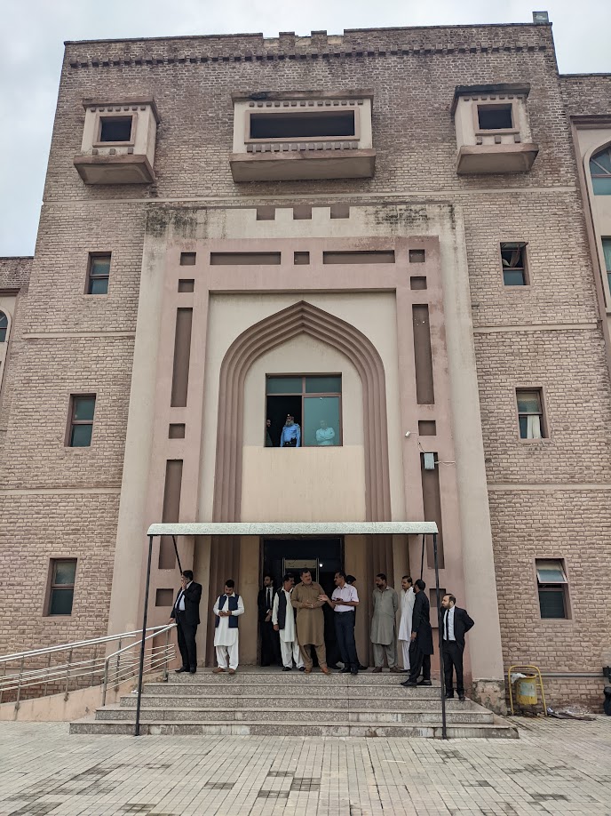 , Khan’s lawyer Babar Awan gave his arguments where he said that the three individuals who Khan was accused of threatening, were not a petitioner in the case filed. [Abid Hussain/Al Jazeera] 