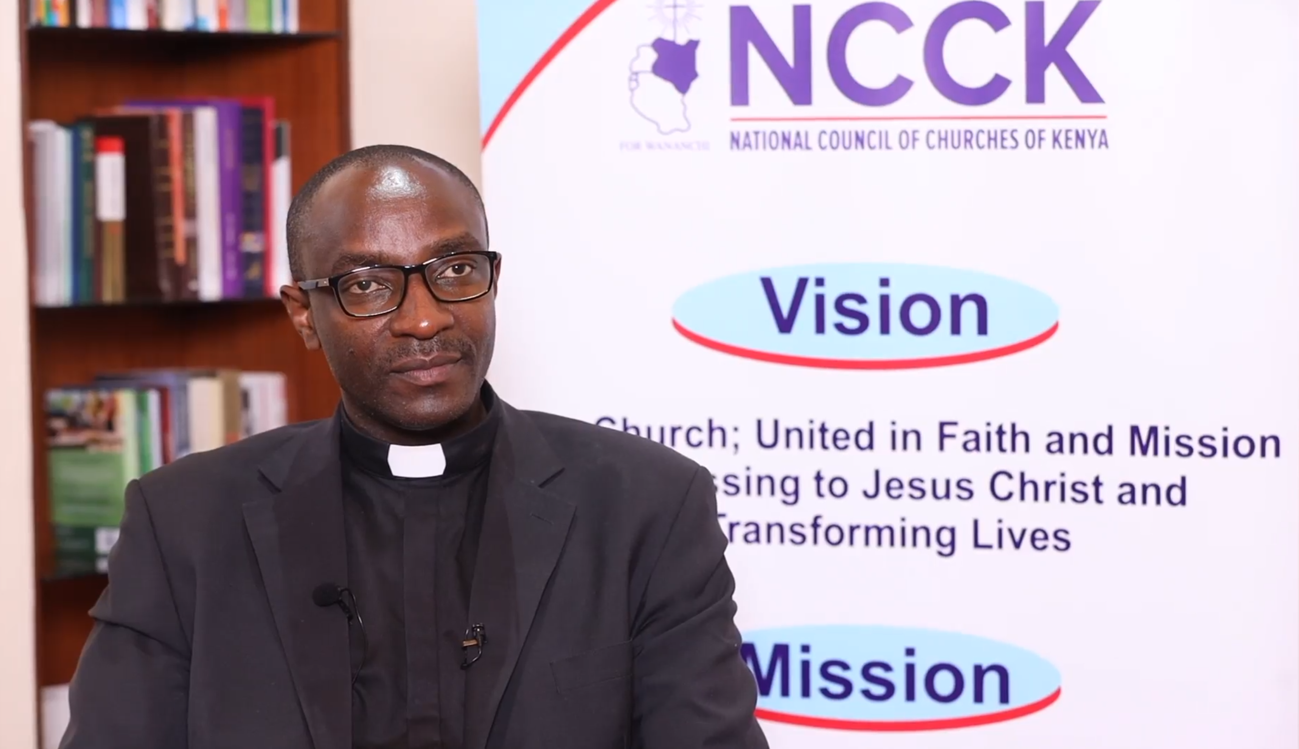 Reverend Canon Chris Kinyanjui, the general secretary of the National Council of Churches (NCCK) speaks to Al Jazeera in his office, Nairobi, Kenya [Screen grab/ Al Jazeera]