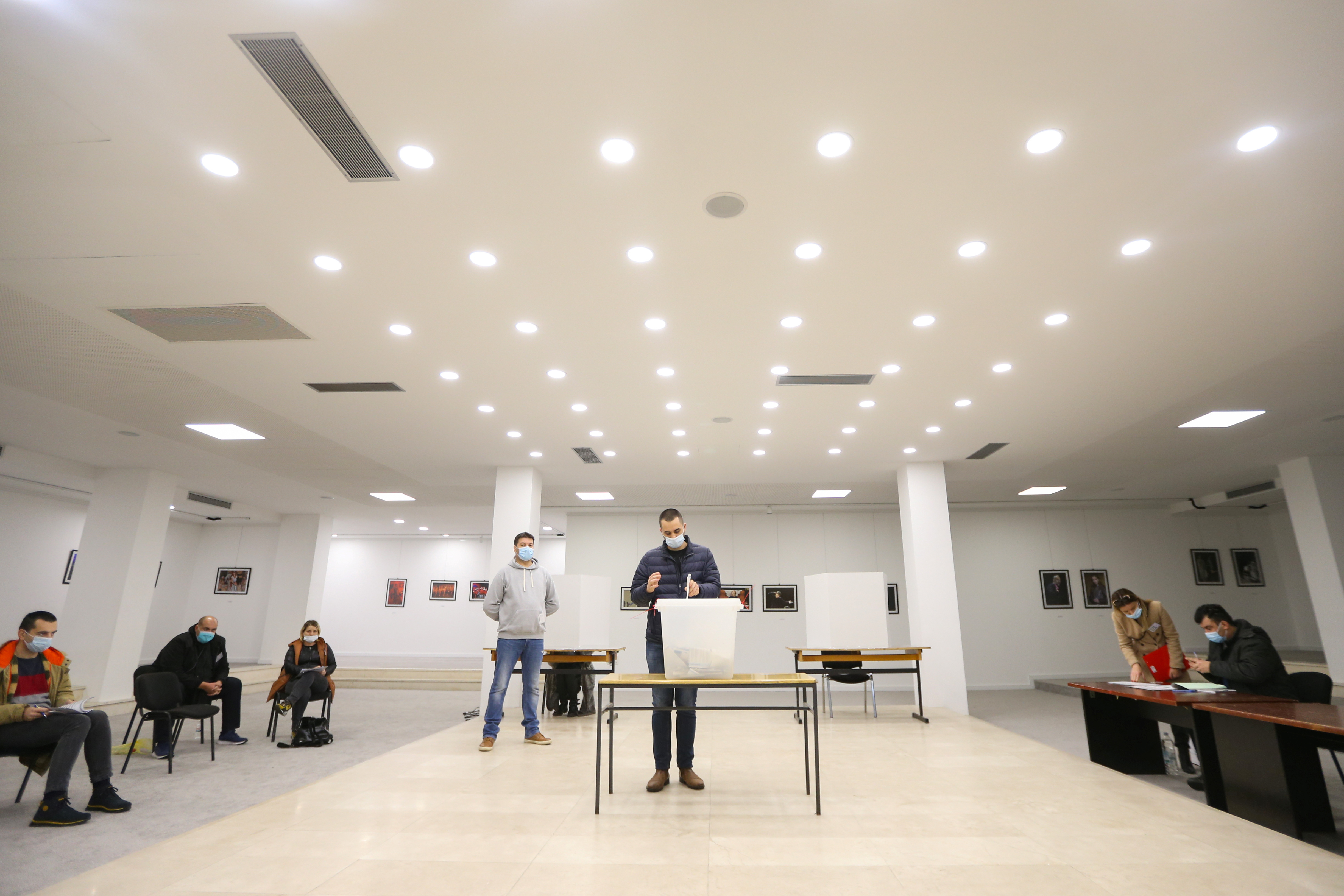 A man cast his ballot during the local election at a polling centre in Mostar, Bosnia and Herzegovina December 20, 2020.