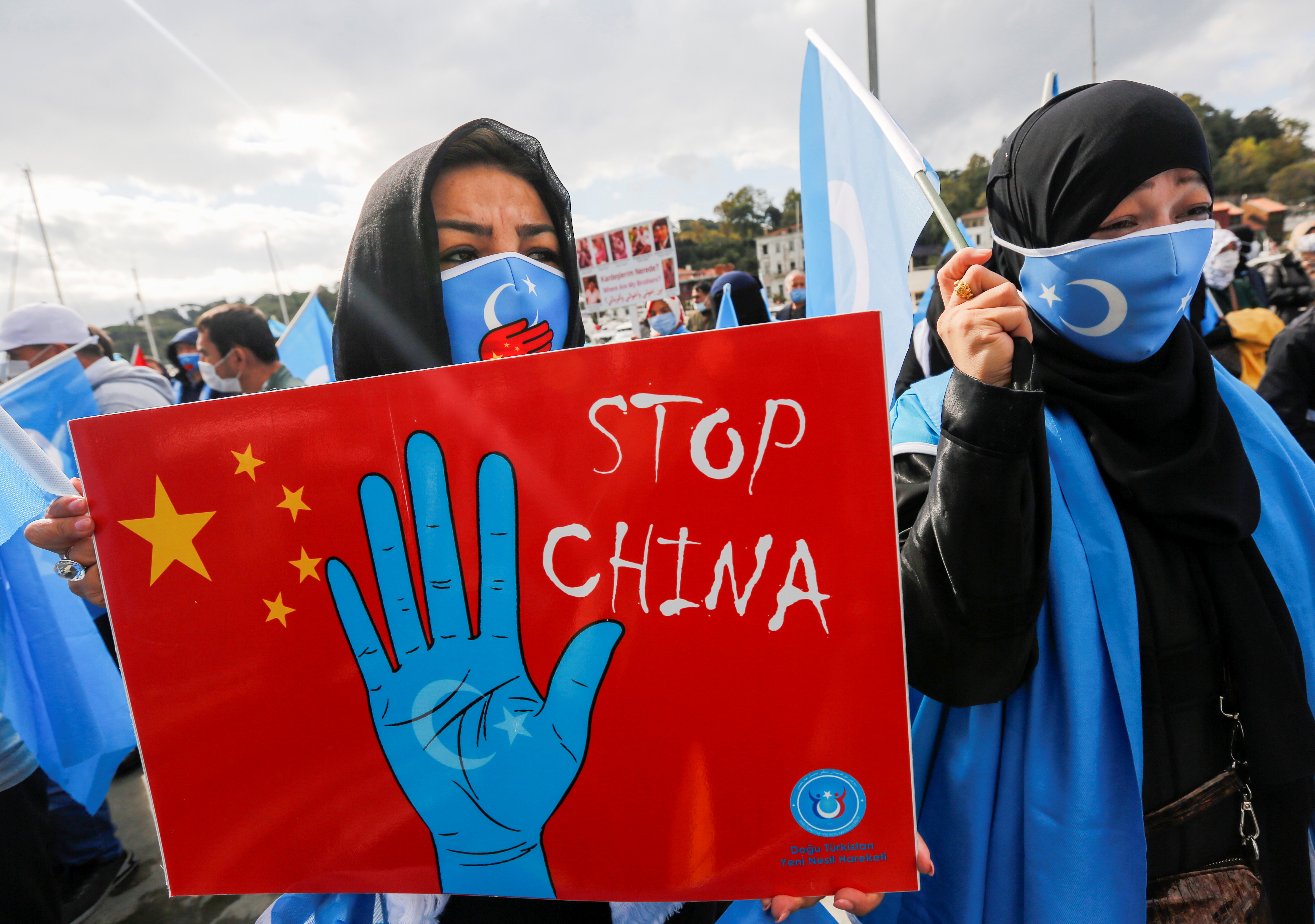 Ethnic Uighur demonstrators take part in a protest against China, in Istanbul, Turkey, October 1, 2021