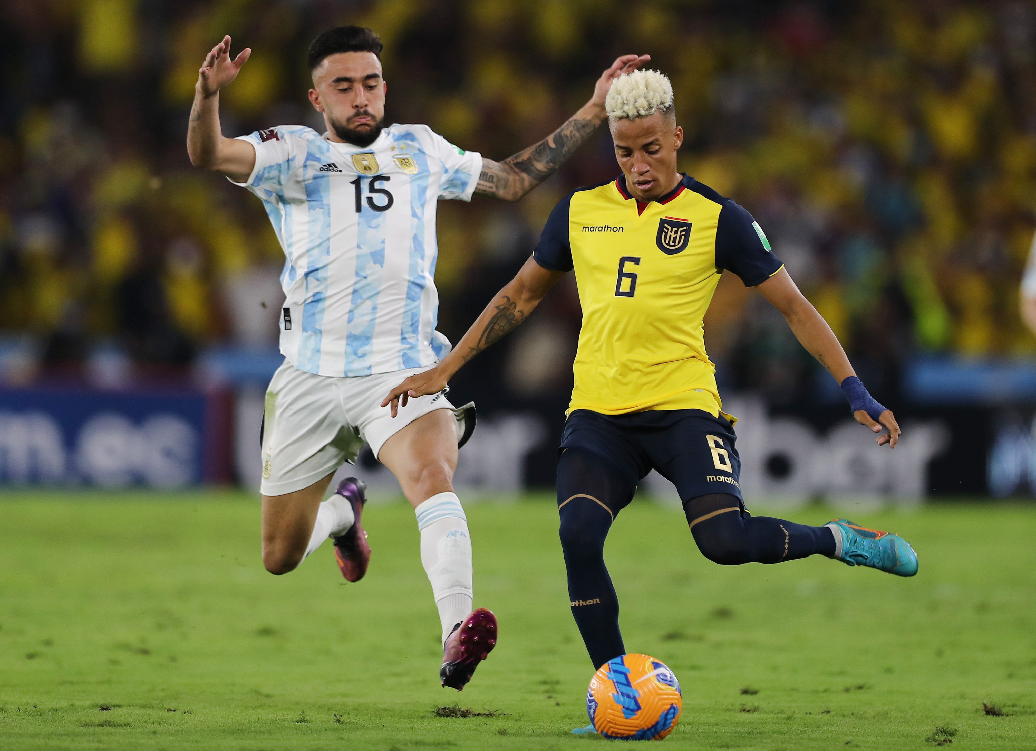 occer Football - World Cup - South American Qualifiers - Ecuador v Argentina - Estadio Monumental Banco Pichincha, Guayaquil, Ecuador - March 29, 2022 Ecuador's Byron Castillo in action with Argentina's Nicolas Gonzalez