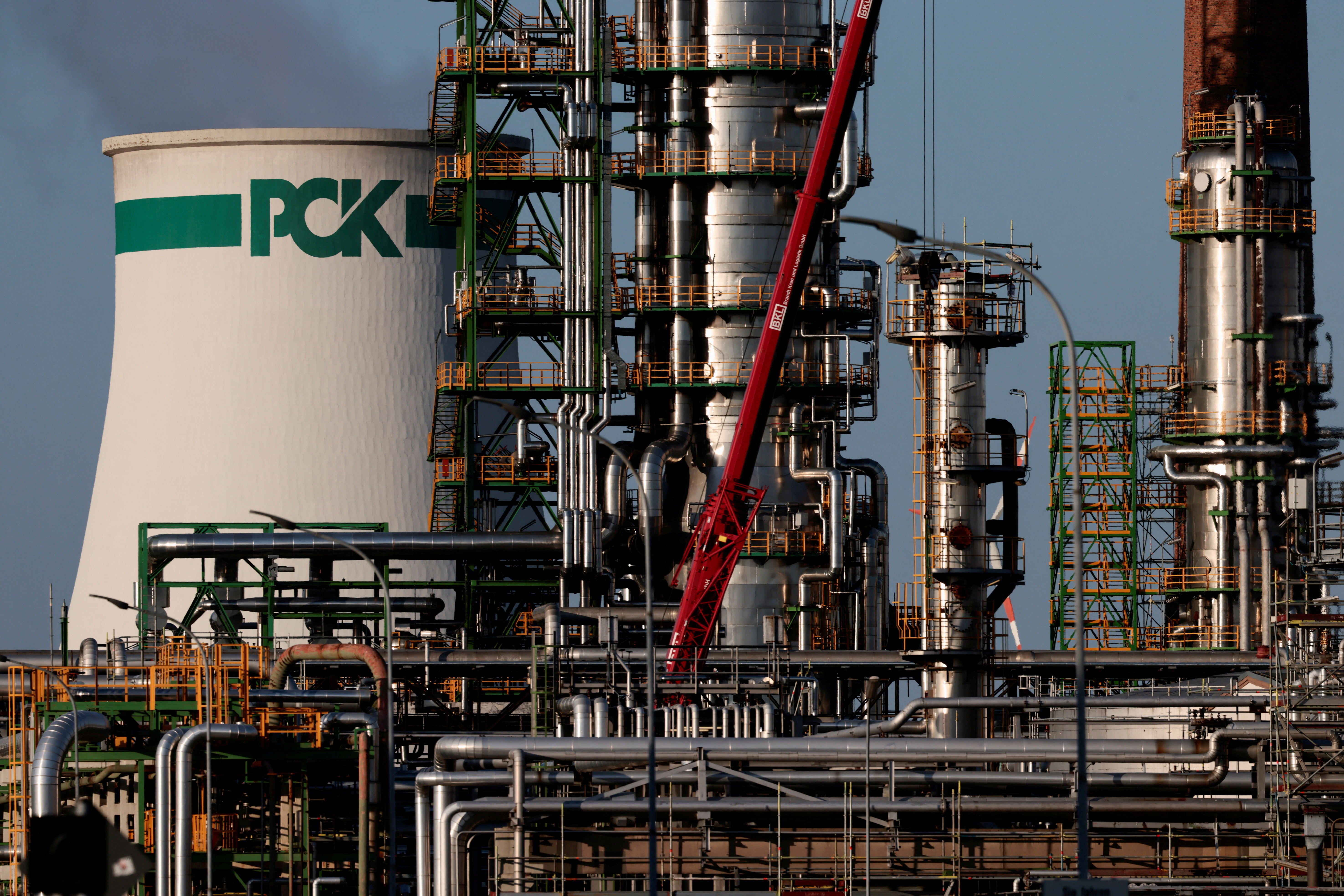 Industrial facilities of the PCK oil refinery are pictured in Schwedt/Oder, Germany