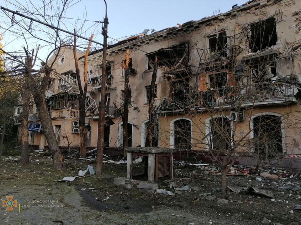 A general view of a damaged building following missile strike