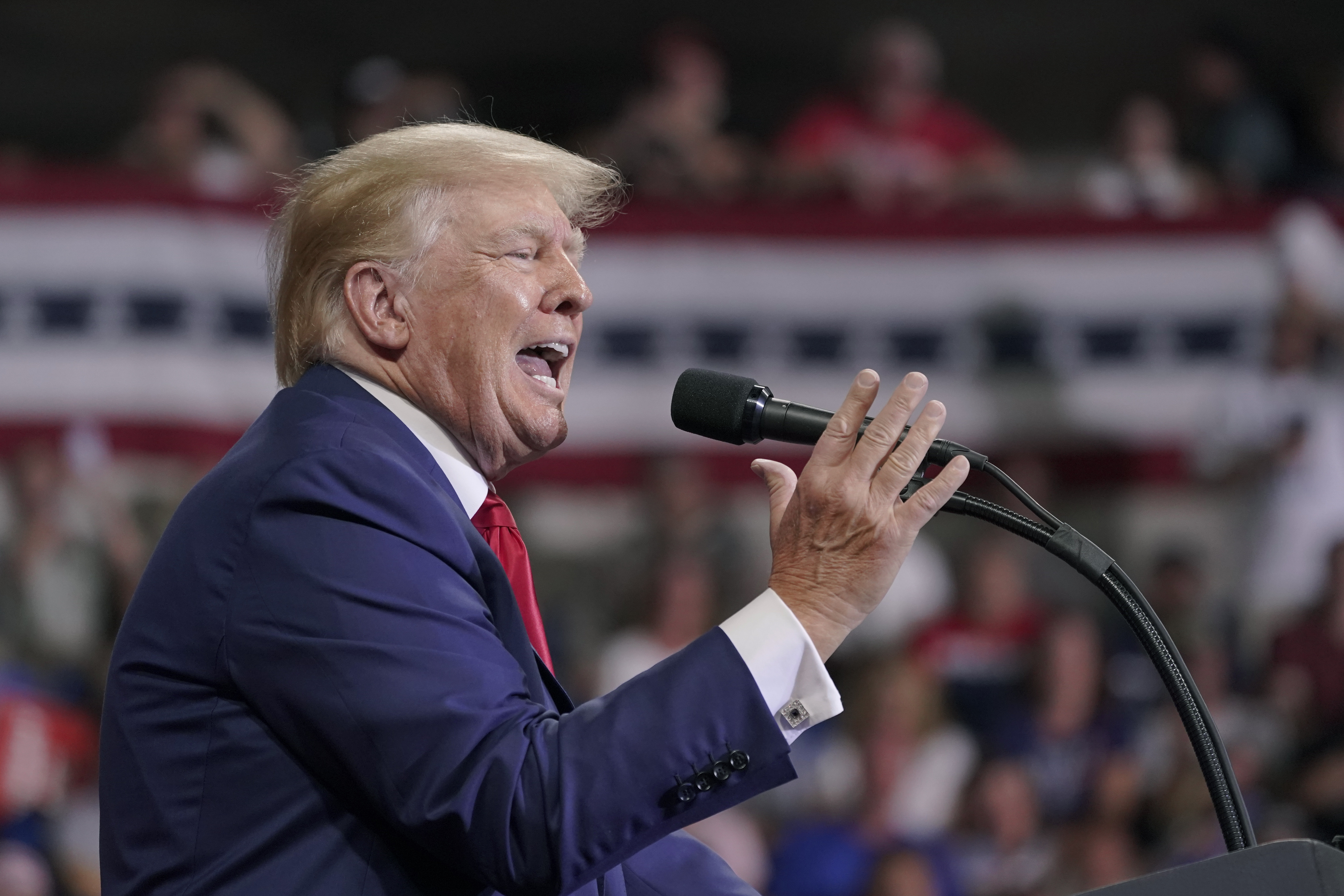 Former President Donald Trump speaks at a rally in Wilkes-Barre, Pennsylvania, the US.