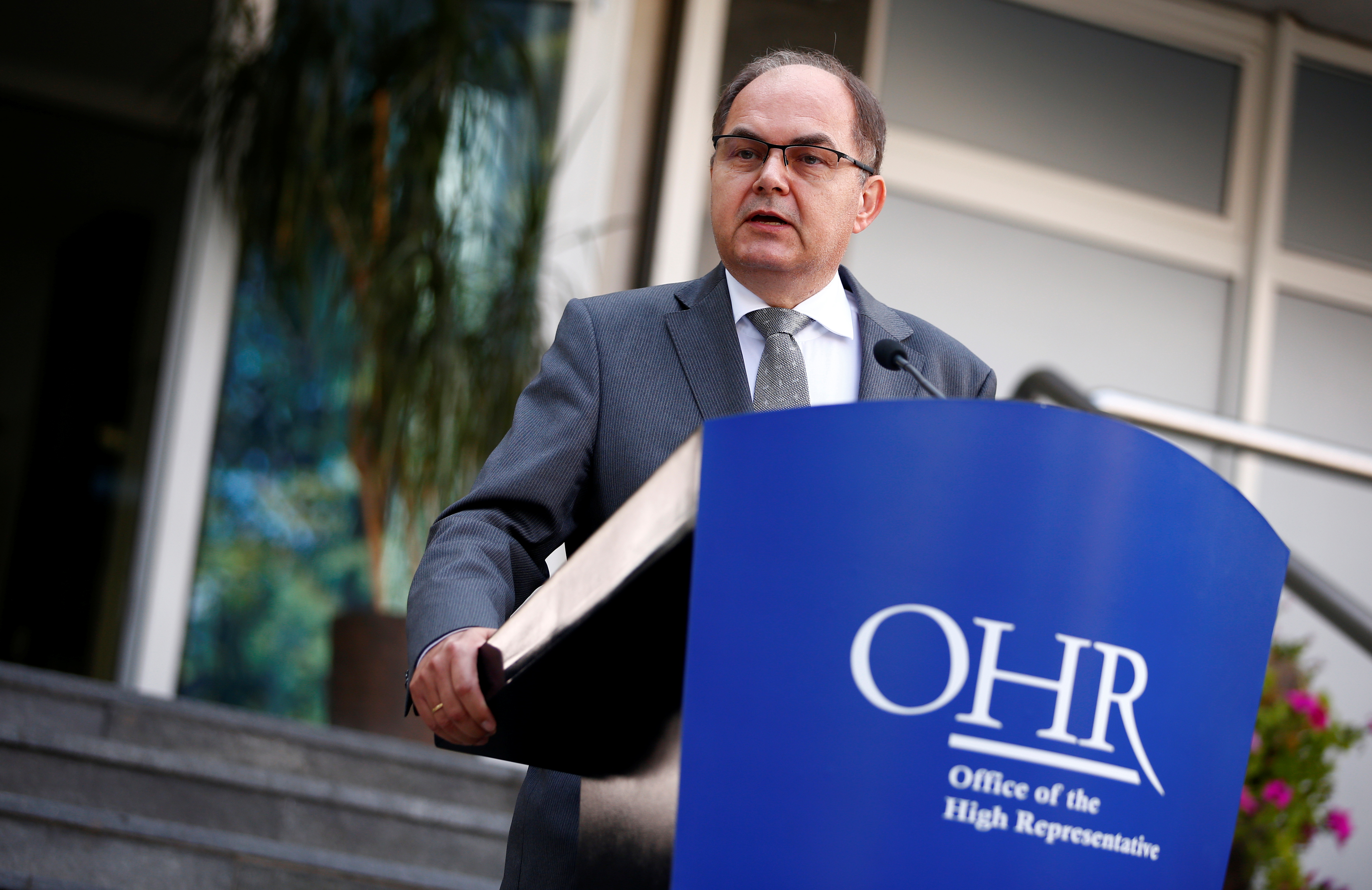 European Union High Representative for Bosnia and Herzegovina Christian Schmidt speaks during the handover ceremony in Sarajevo, Bosnia and Herzegovina August 2, 2021. REUTERS/Dado Ruvic