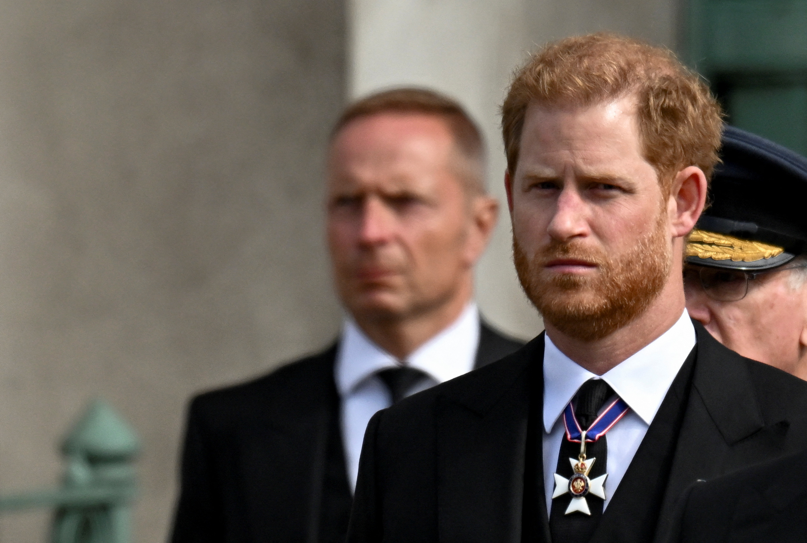 Prince Harry attends the state funeral of Queen Elizabeth II in the UK.