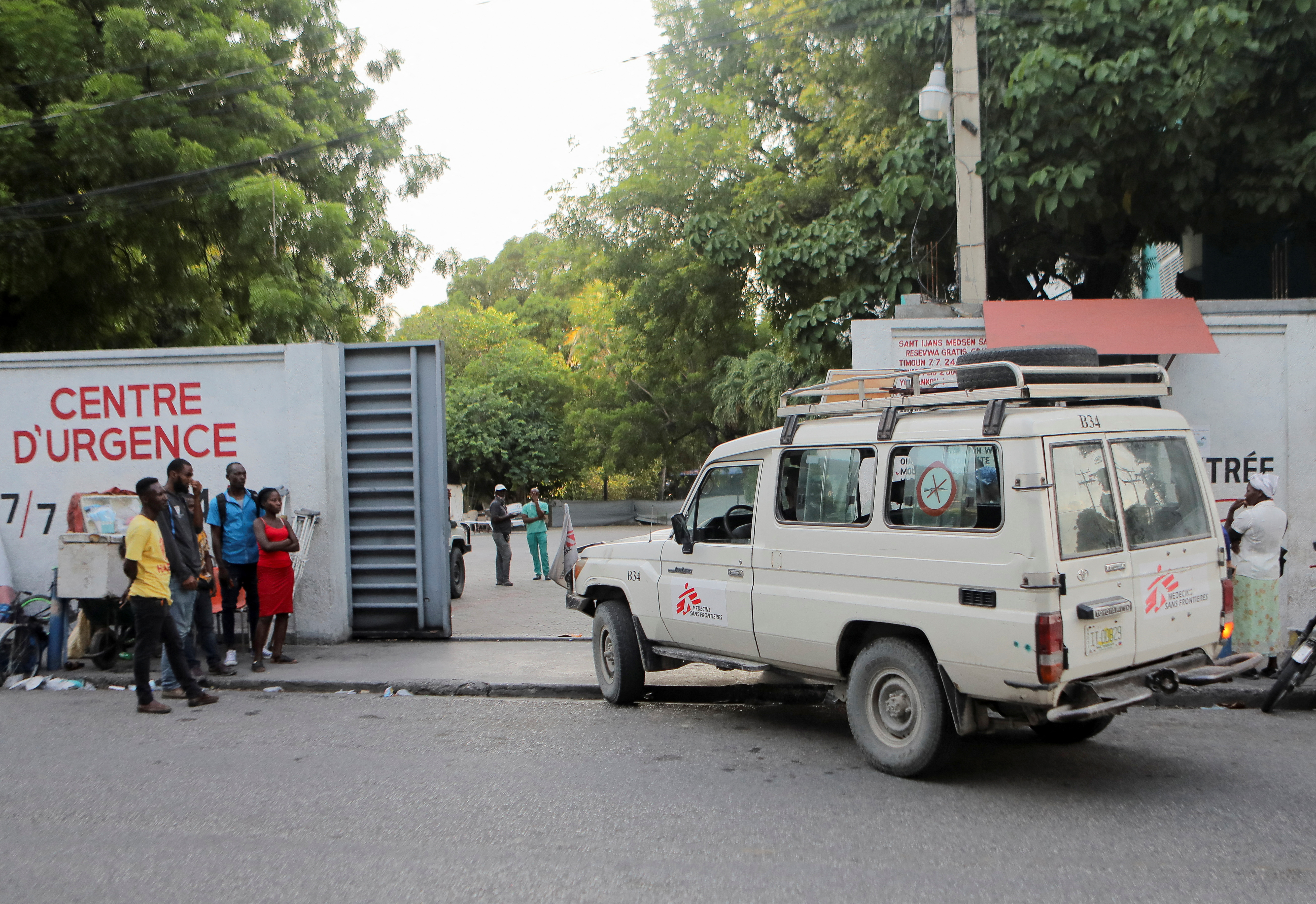 An ambulance arrives at a hospital in Port-au-Prince, Haiti.