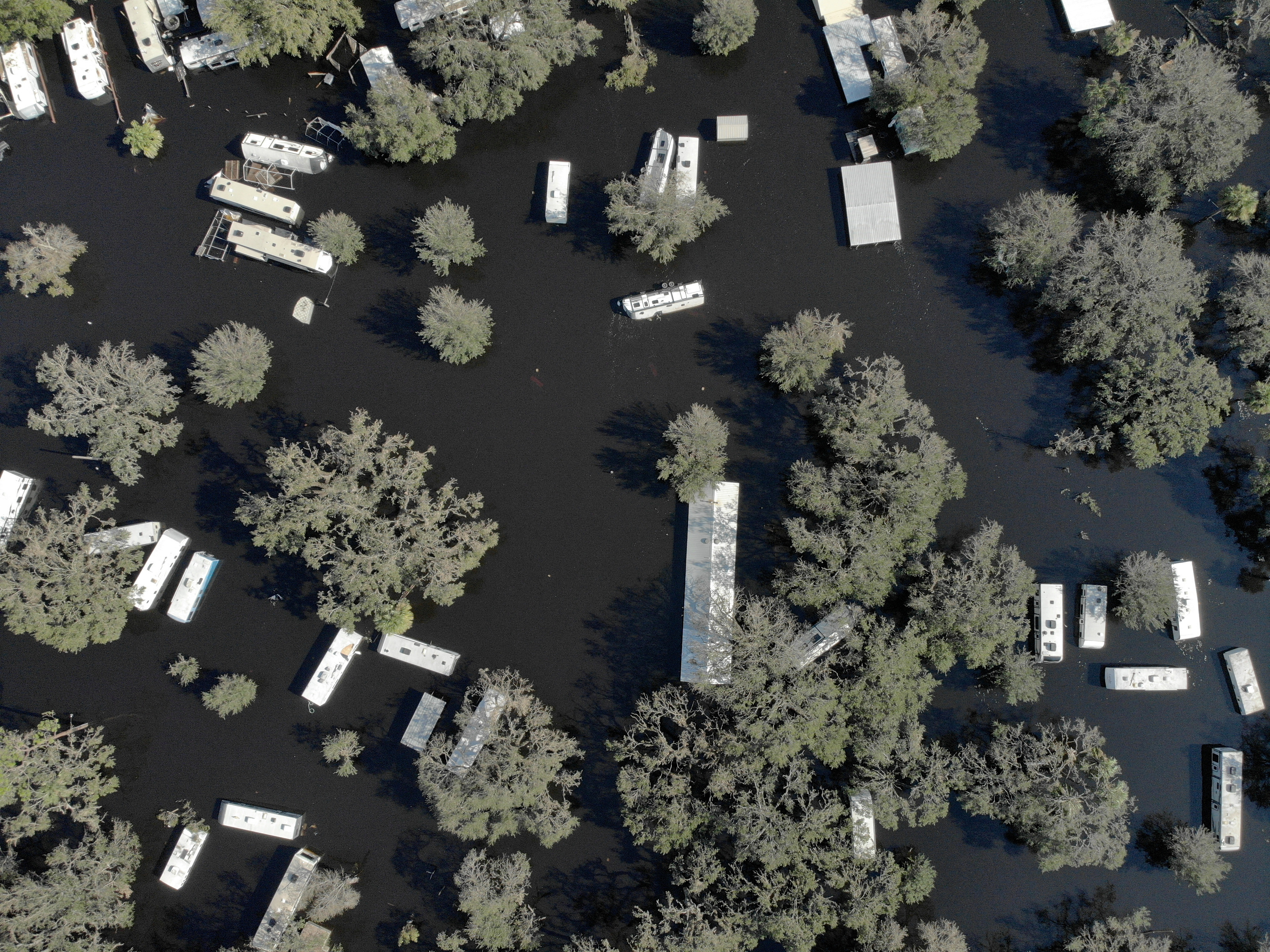 A flooded trailer park is seen after Hurricane Ian caused widespread destruction in Arcadia, Florida, U.S., October 4, 2022.
