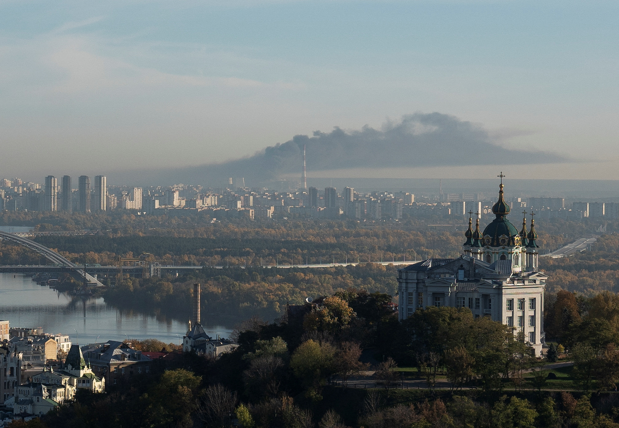 Smokes rises on outskirts of the city during a Russian missile attack, as their invasion of Ukraine continues, in Kyiv,