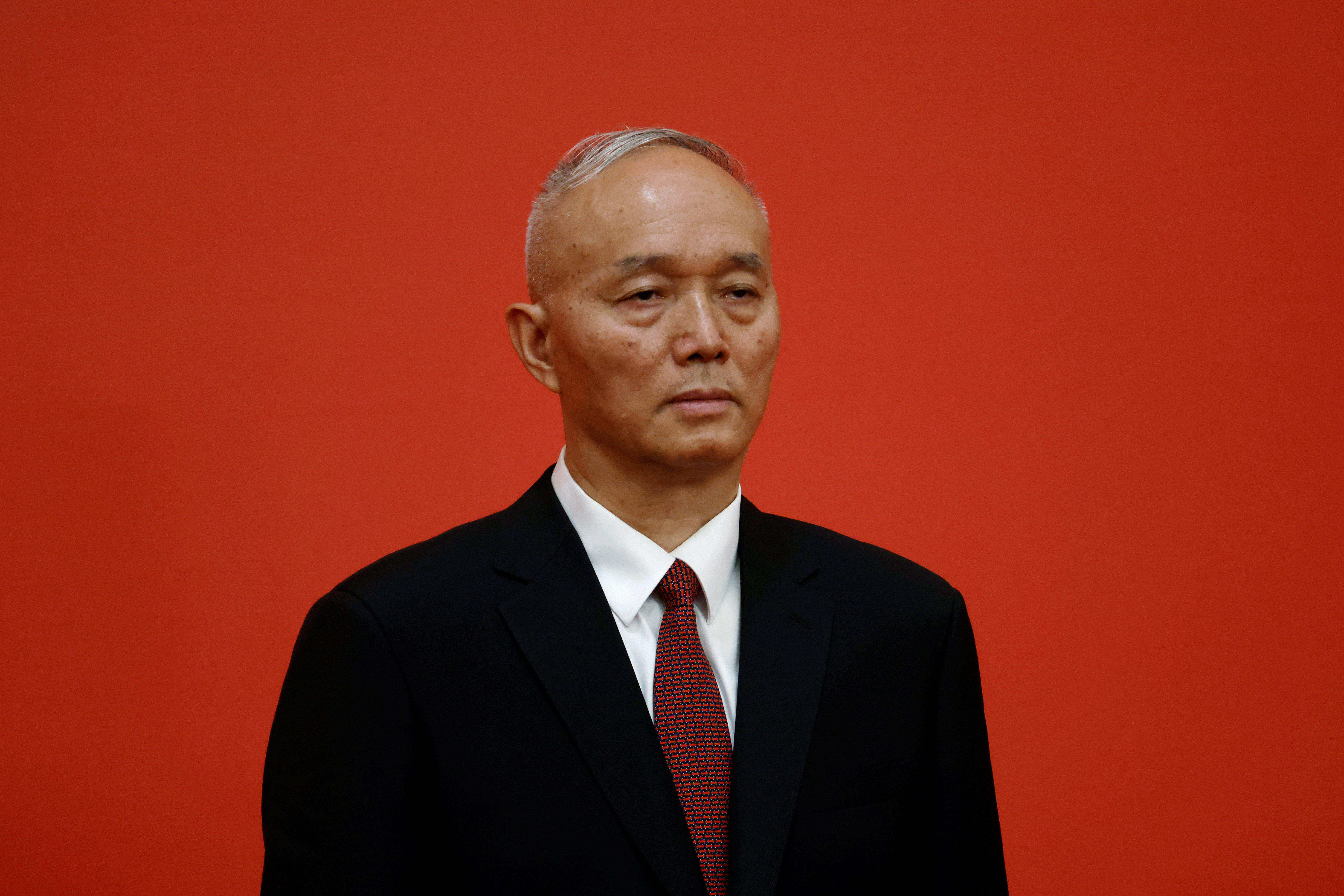 New Politburo Standing Committee member Cai Qi meets the media following the 20th National Congress of the Communist Party of China, at the Great Hall of the People in Beijing
