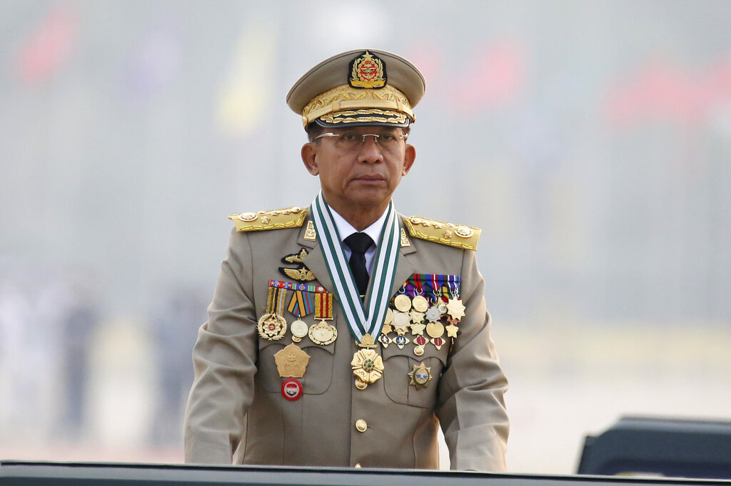 Myanmar's Commander-in-Chief wearing army uniform with medals