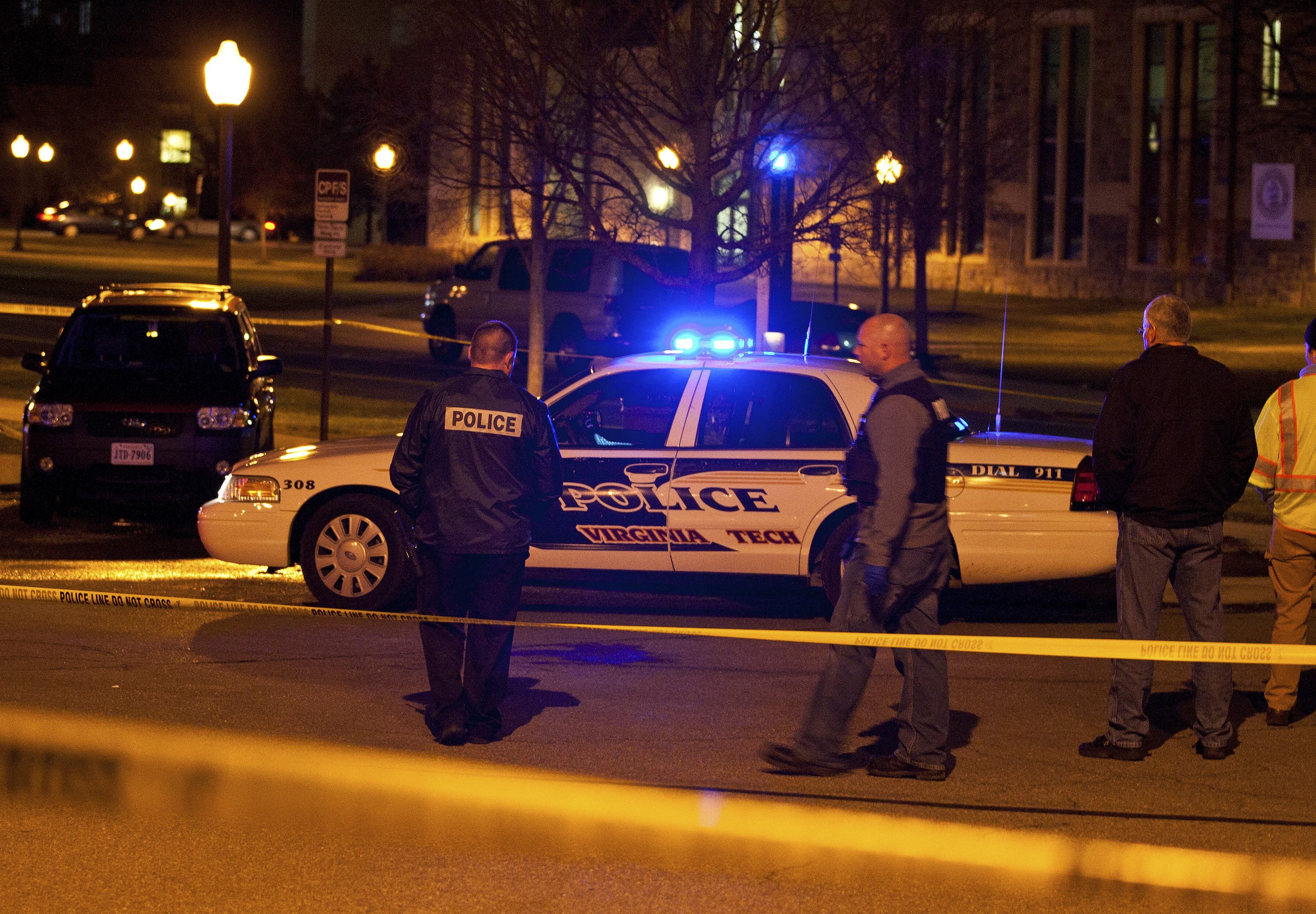 Police officers at the site of a Virginia Tech shooting