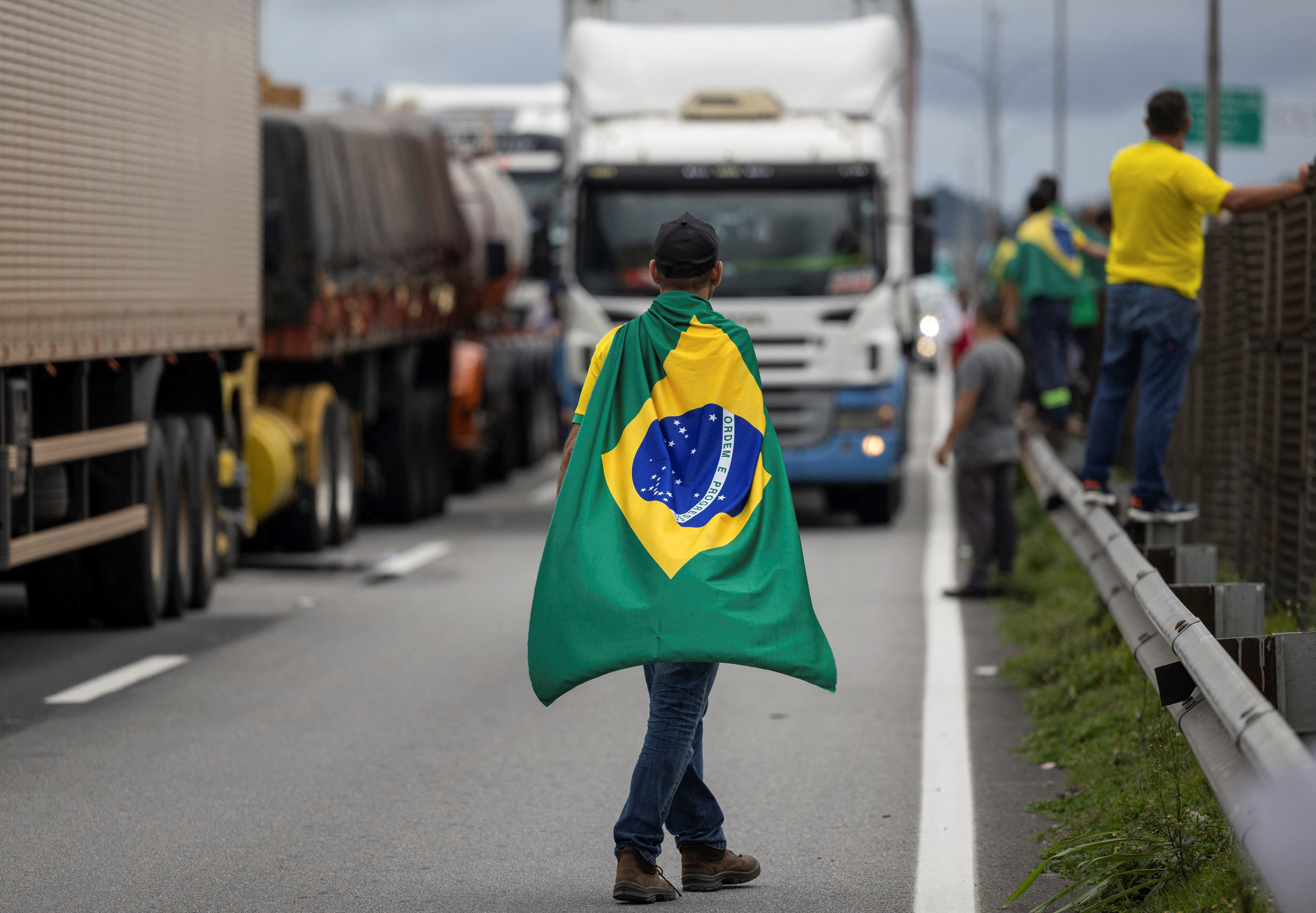 Bolsonaro supporters block a roadway in Brazil