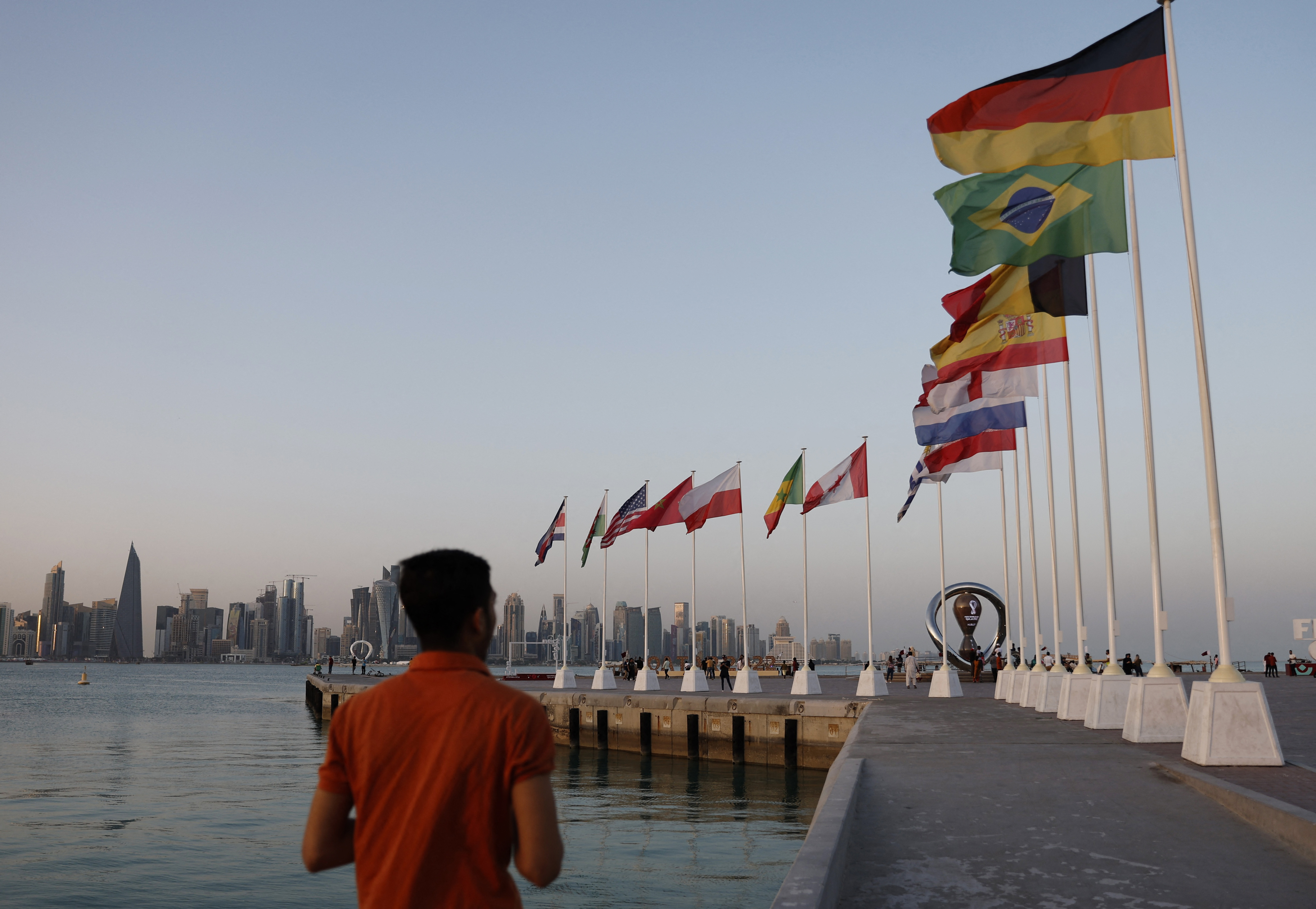 General view of World Cup team flags in Doha ahead of the World Cup.