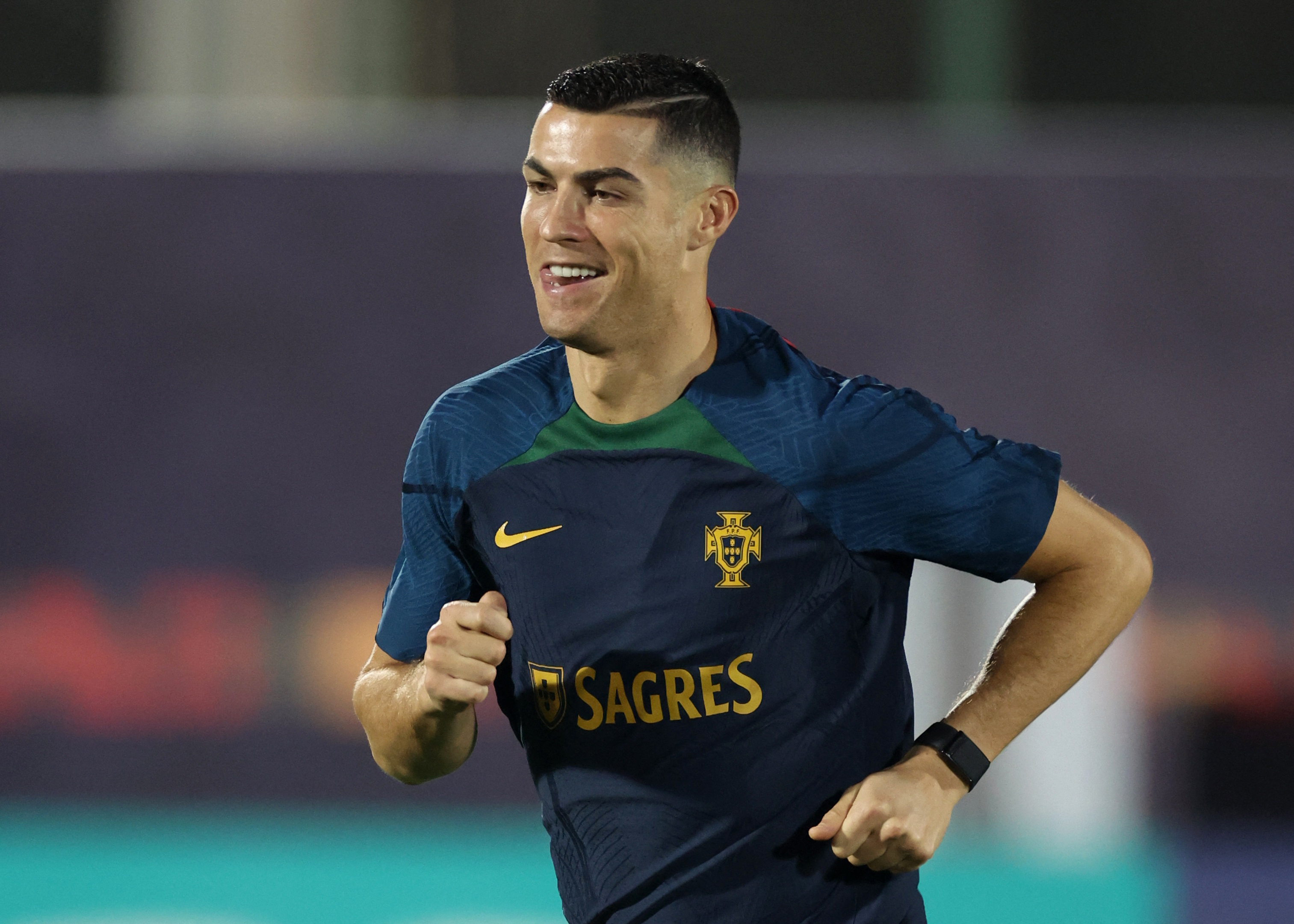 Portugal's Cristiano Ronaldo during training in Qatar.